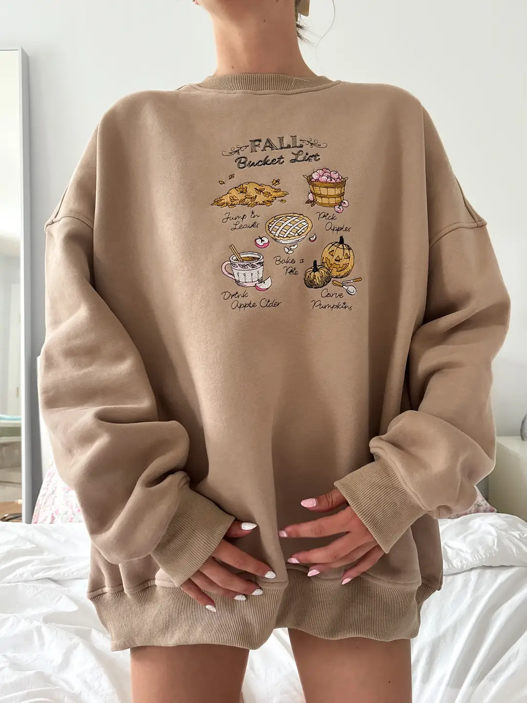 Cappuccino Autumn Fall Bucket List Embroidered Sweatshirt - Image 2