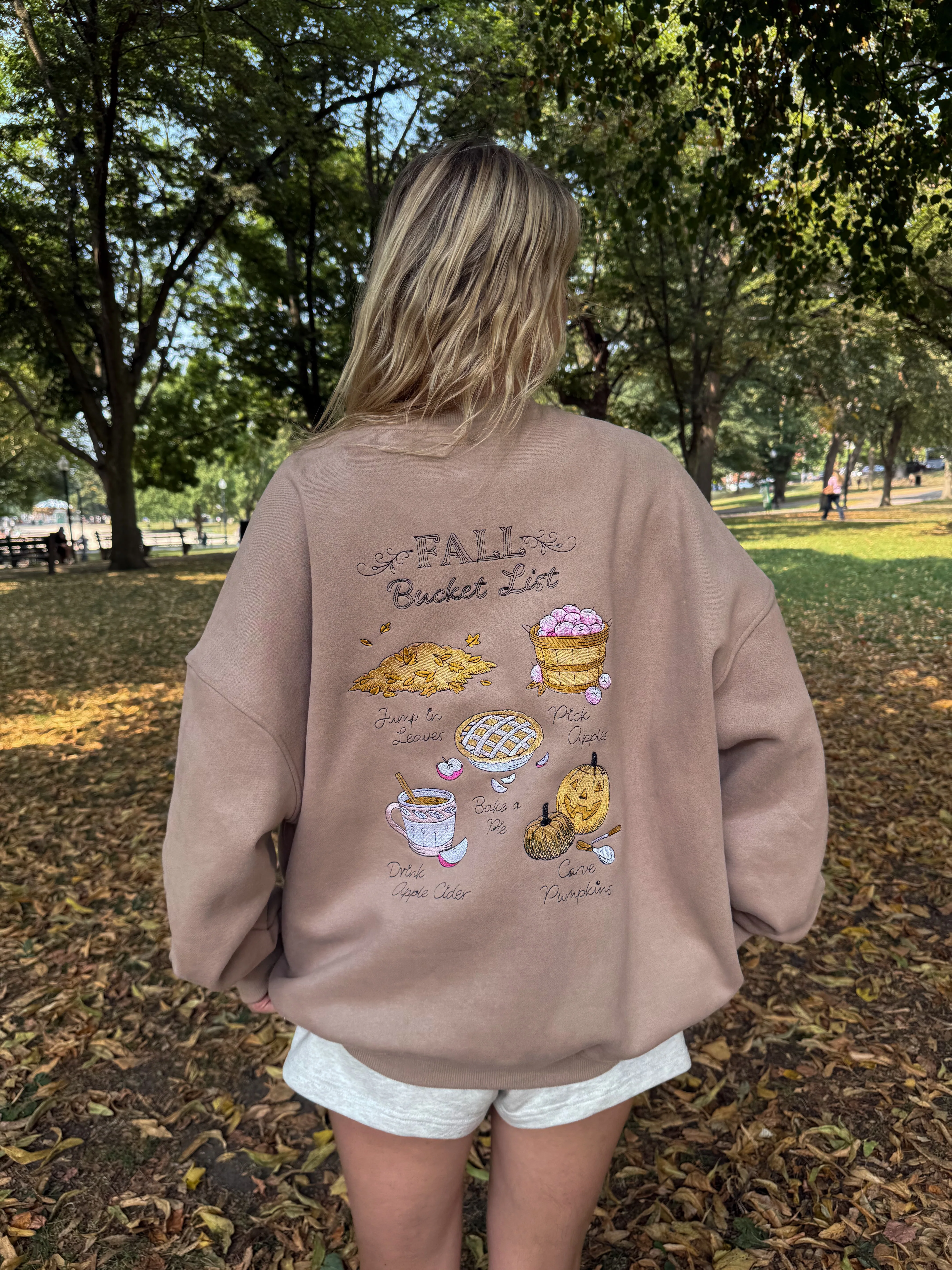 Cappuccino Autumn Fall Bucket List Embroidered Sweatshirt - Image 20