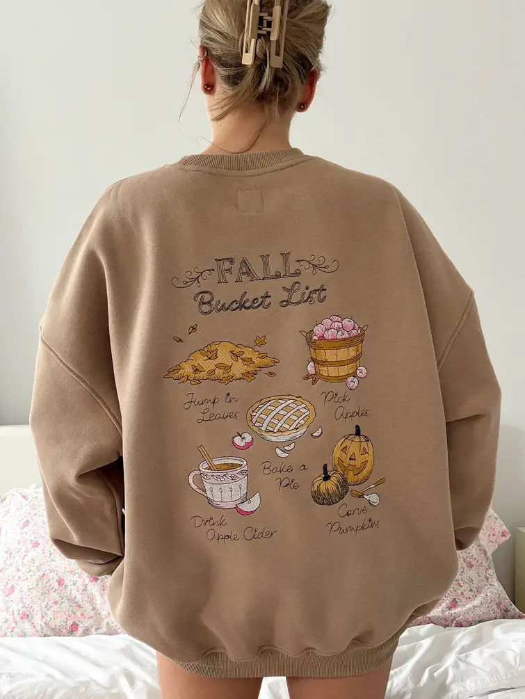 Cappuccino Autumn Fall Bucket List Embroidered Sweatshirt - Image 4
