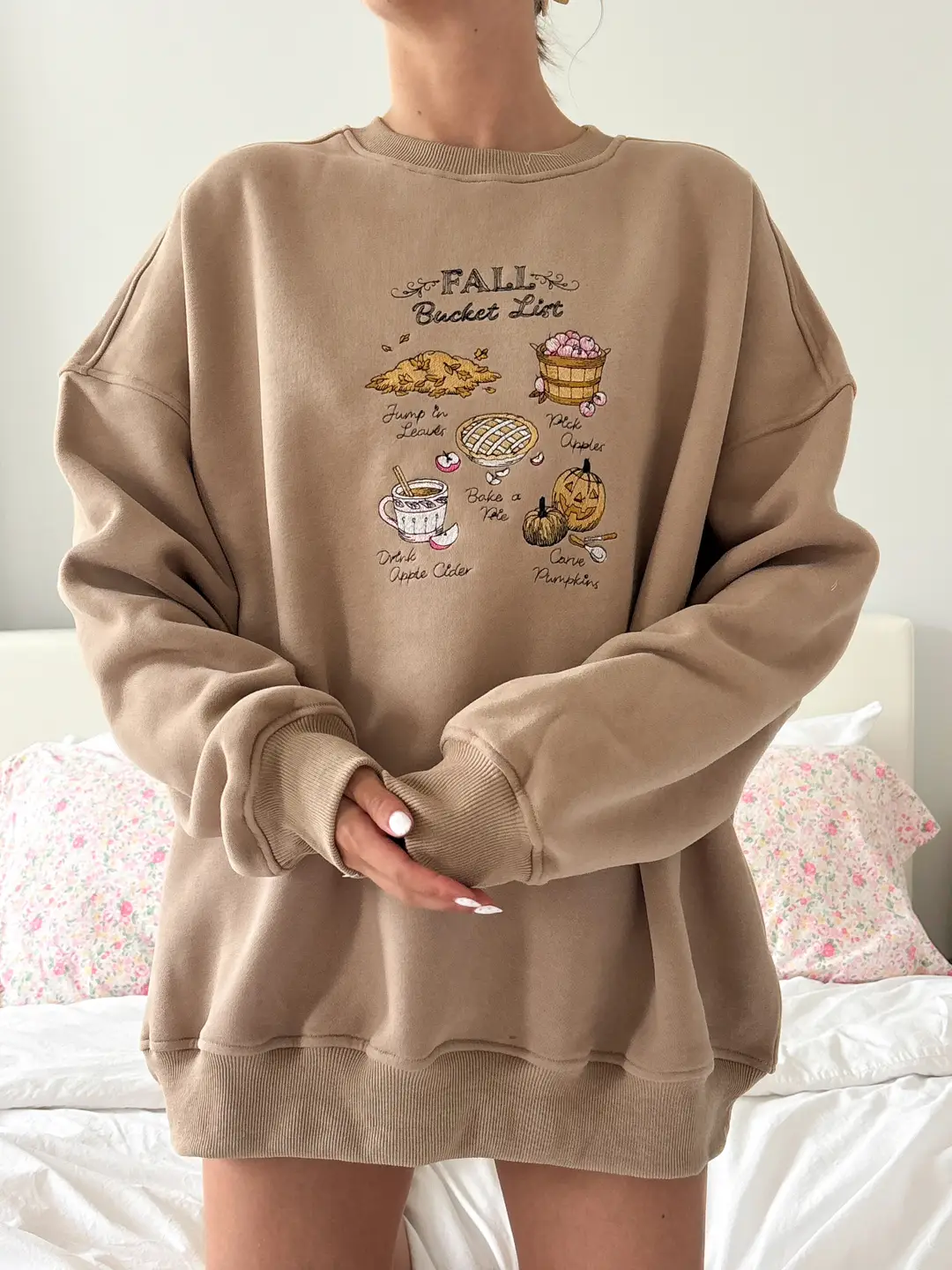 Cappuccino Autumn Fall Bucket List Embroidered Sweatshirt - Image 5