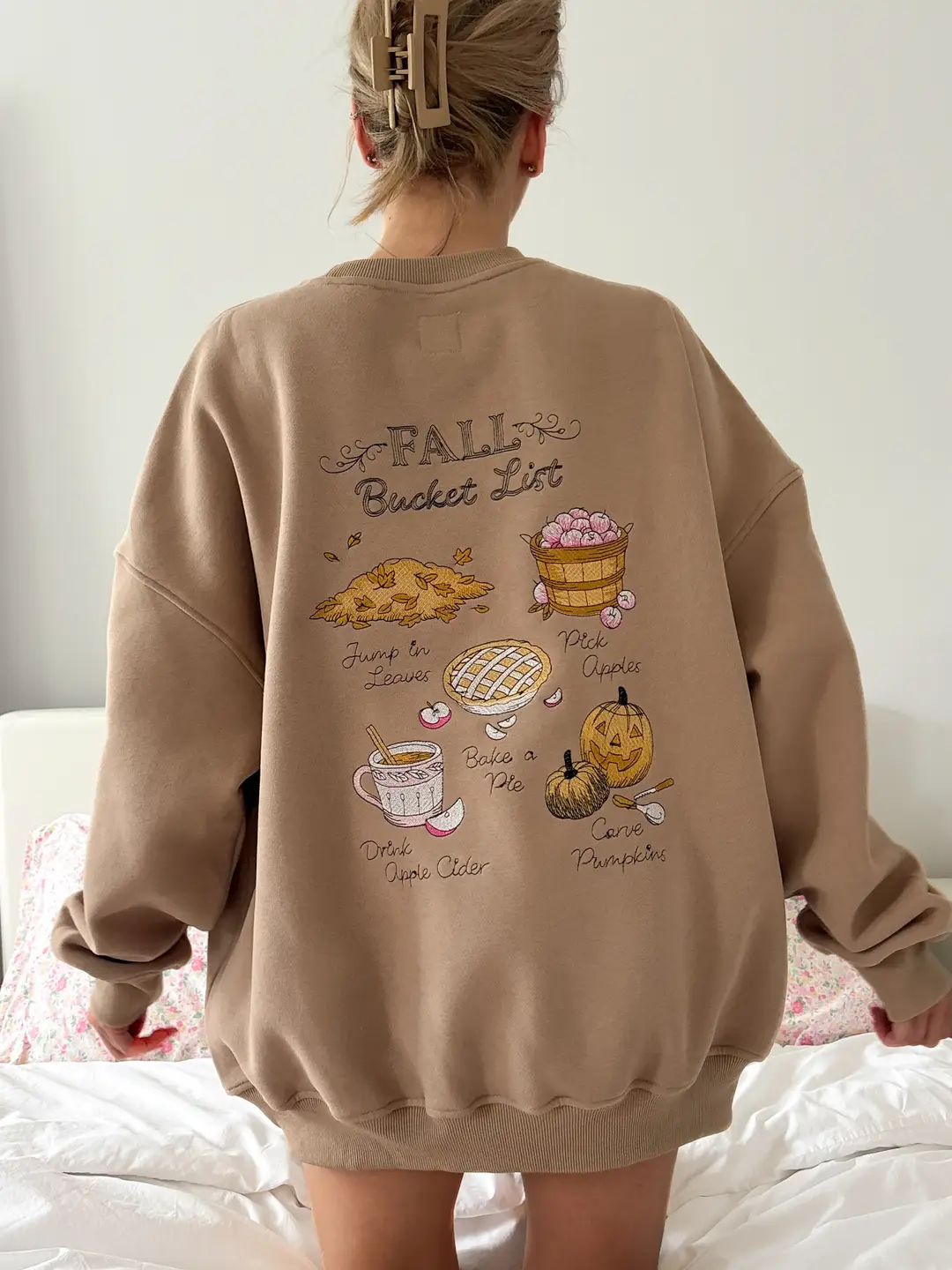 Cappuccino Autumn Fall Bucket List Embroidered Sweatshirt - Image 8