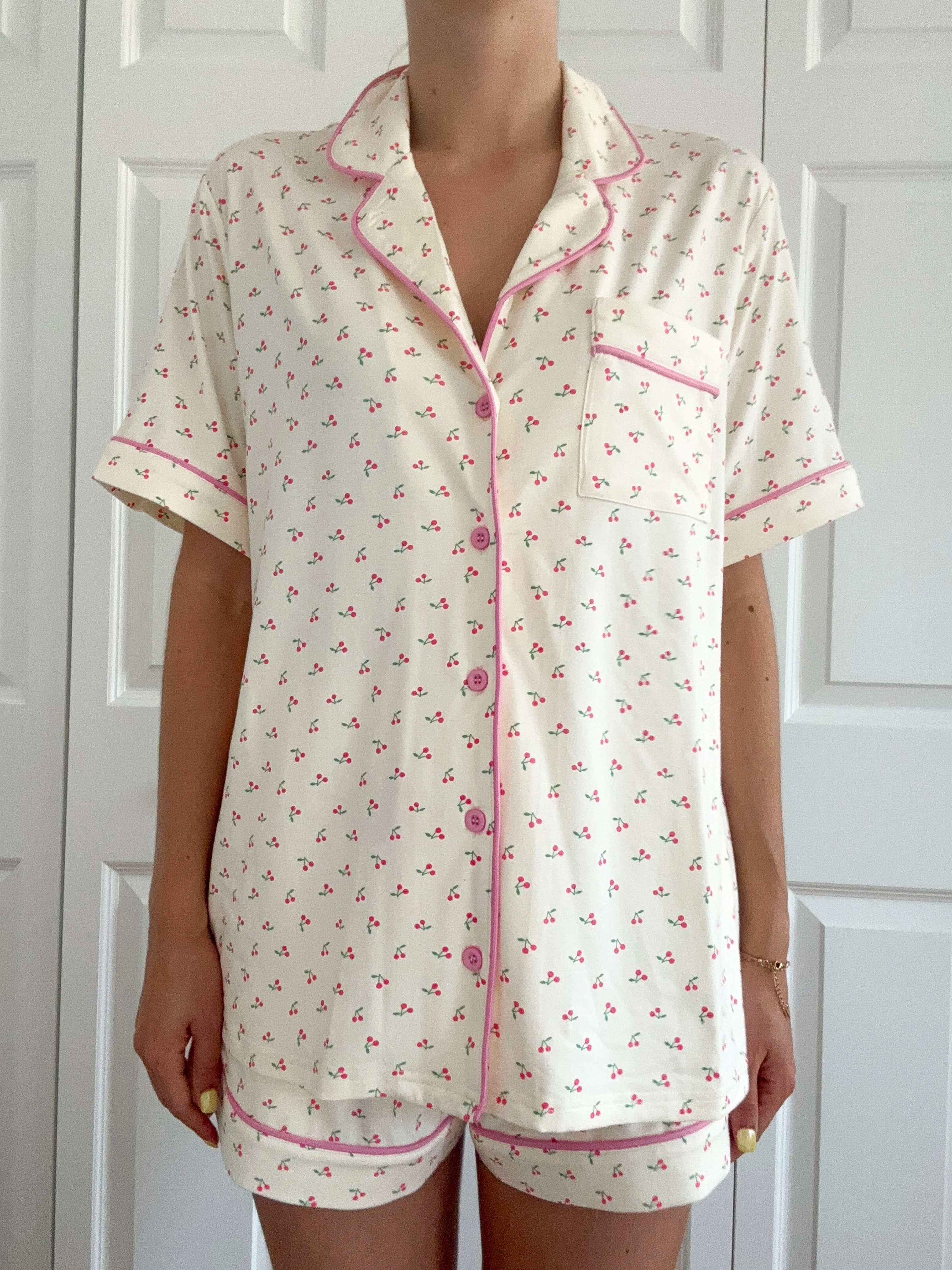 Cherries All Over Short Sleeve Button Up Pajama Top - Image 2