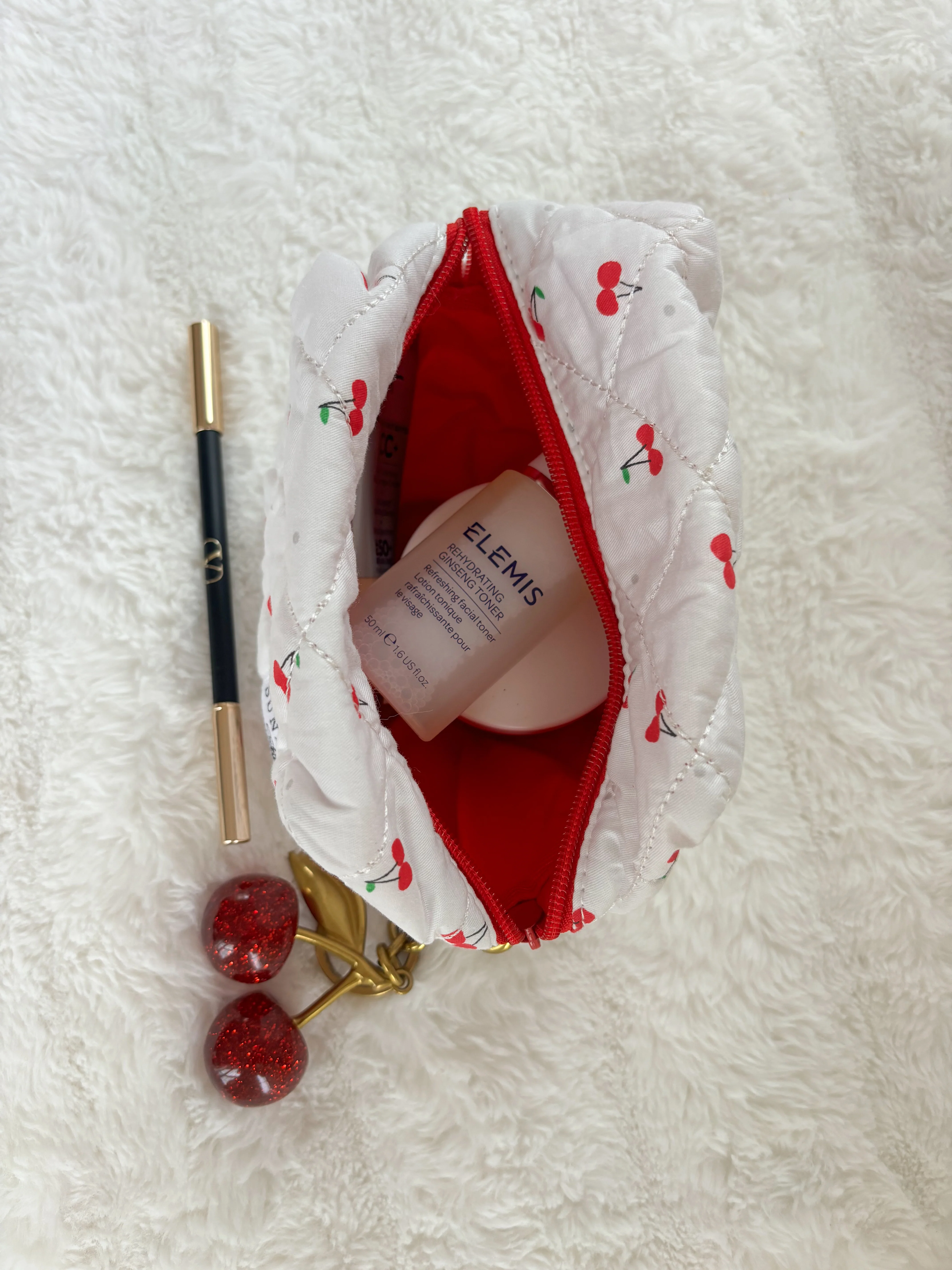 Small Cherry Quilted Handmade Makeup Bag - Image 6