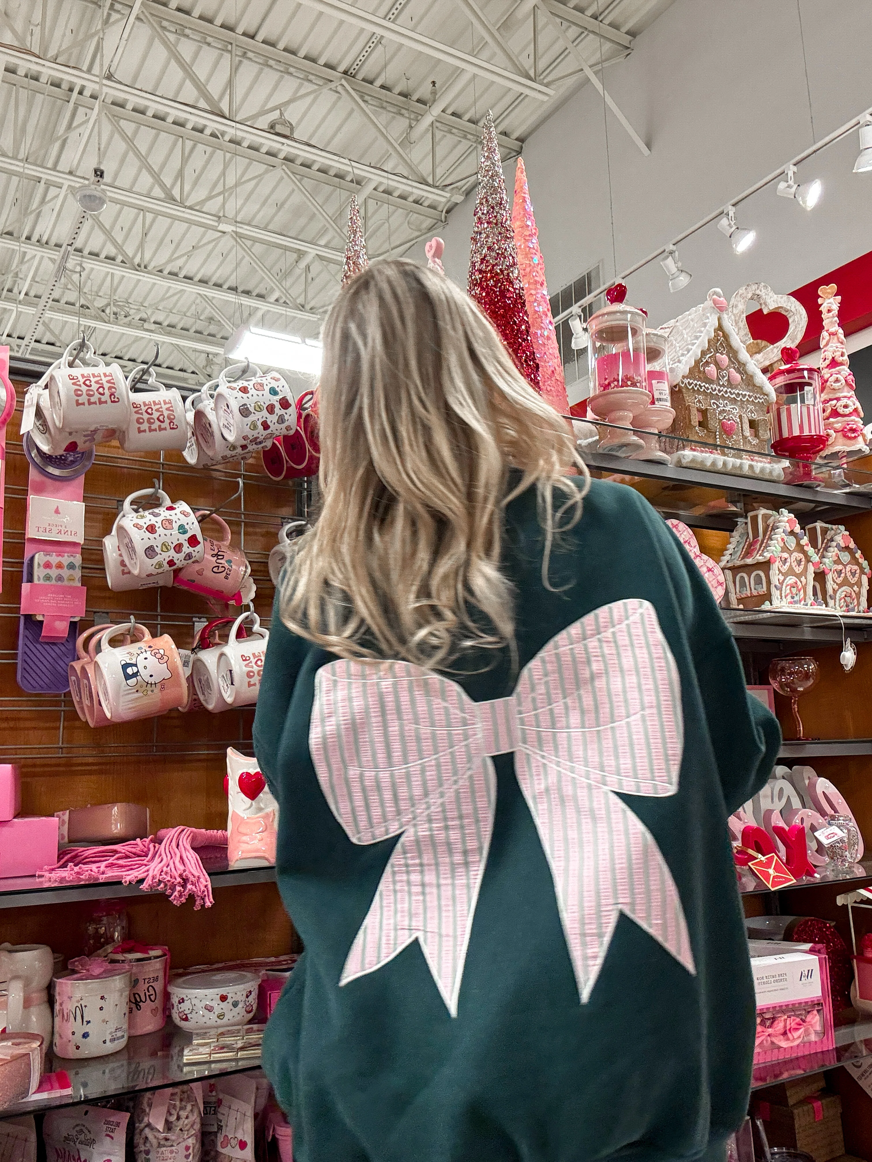 Winter Green Striped Bow Embroider Sweatshirt - Image 14