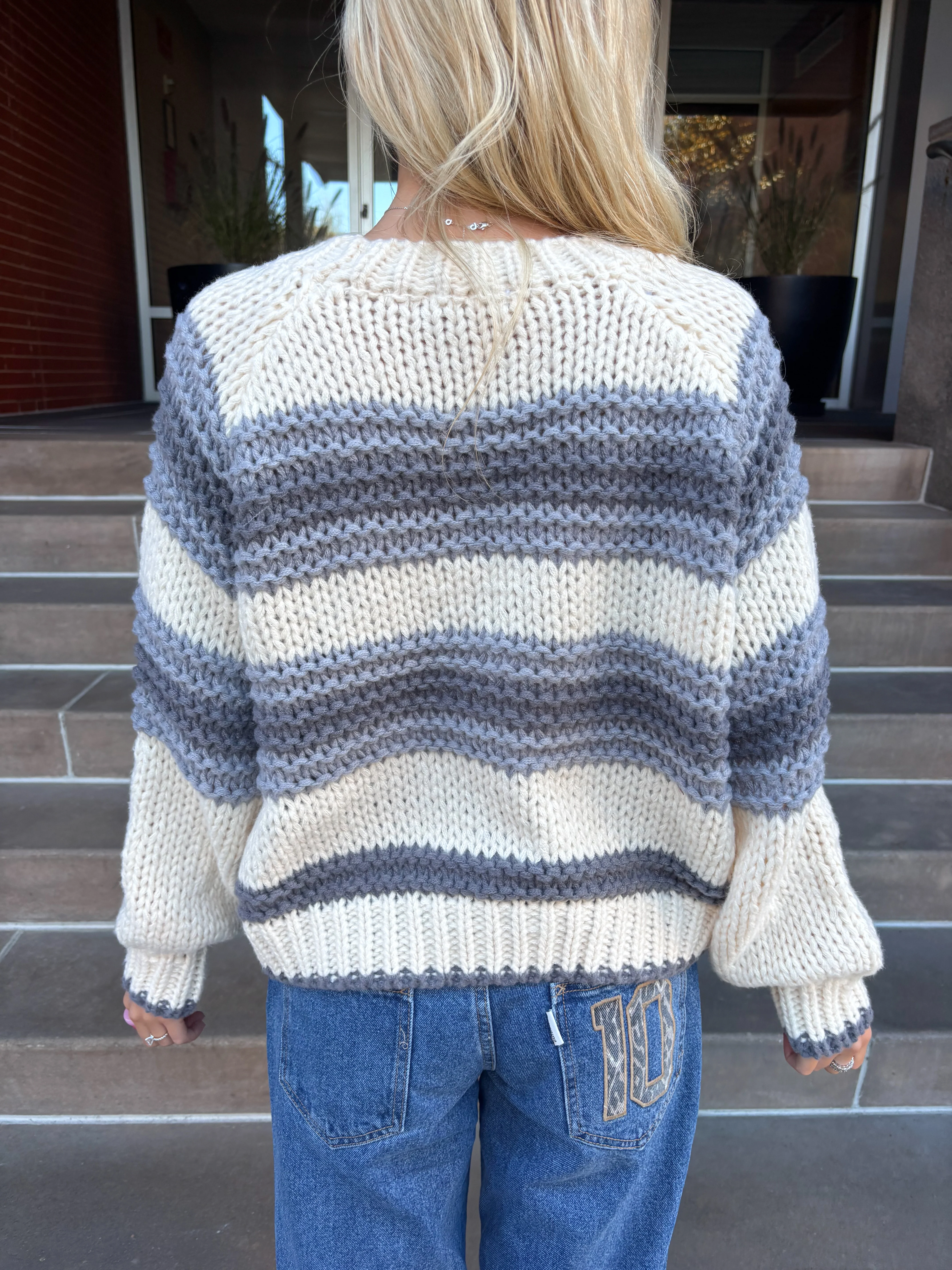 Chunky Blue Button Up Cardigan Sweater - Image 6
