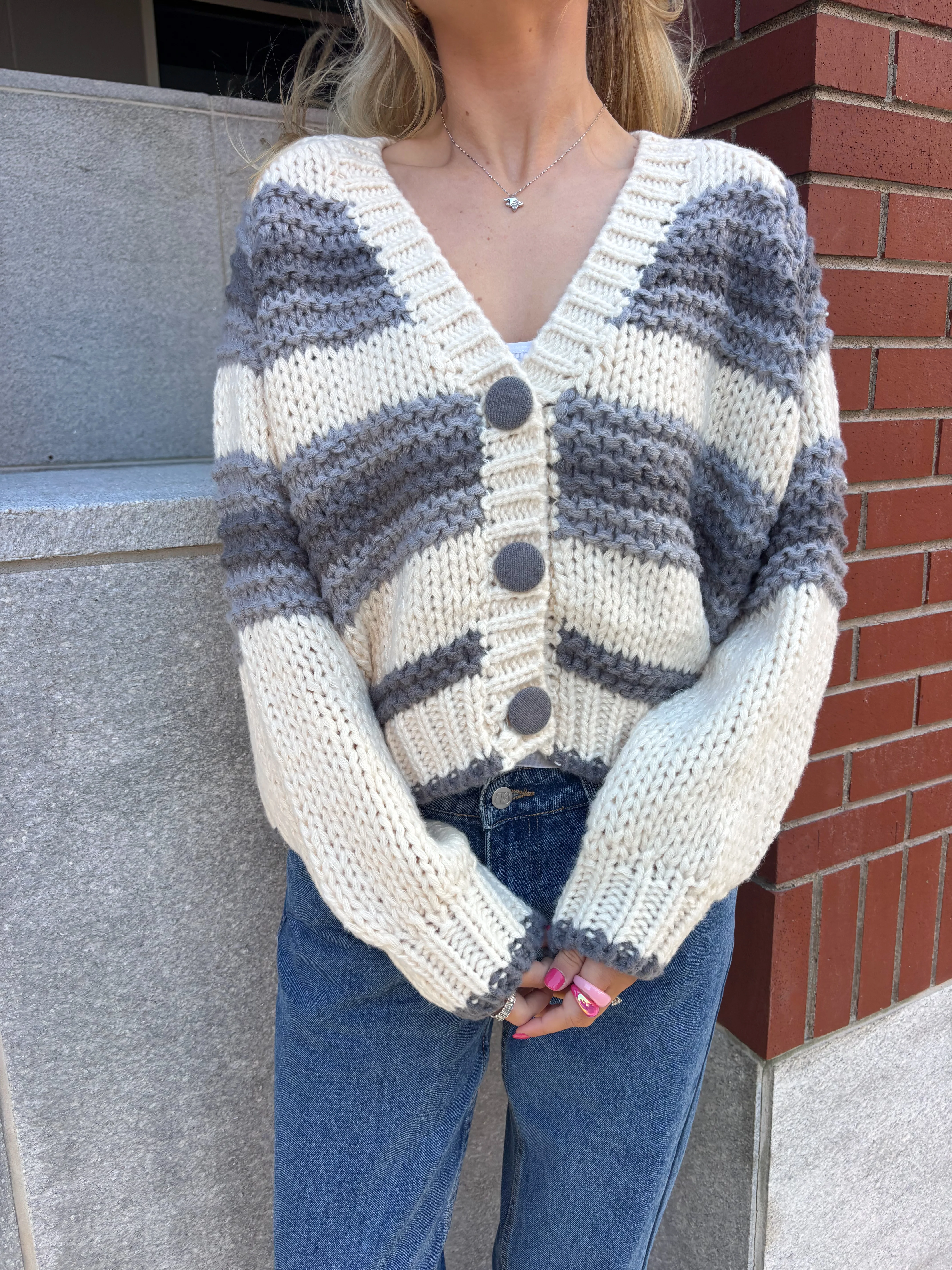Chunky Blue Button Up Cardigan Sweater - Image 7