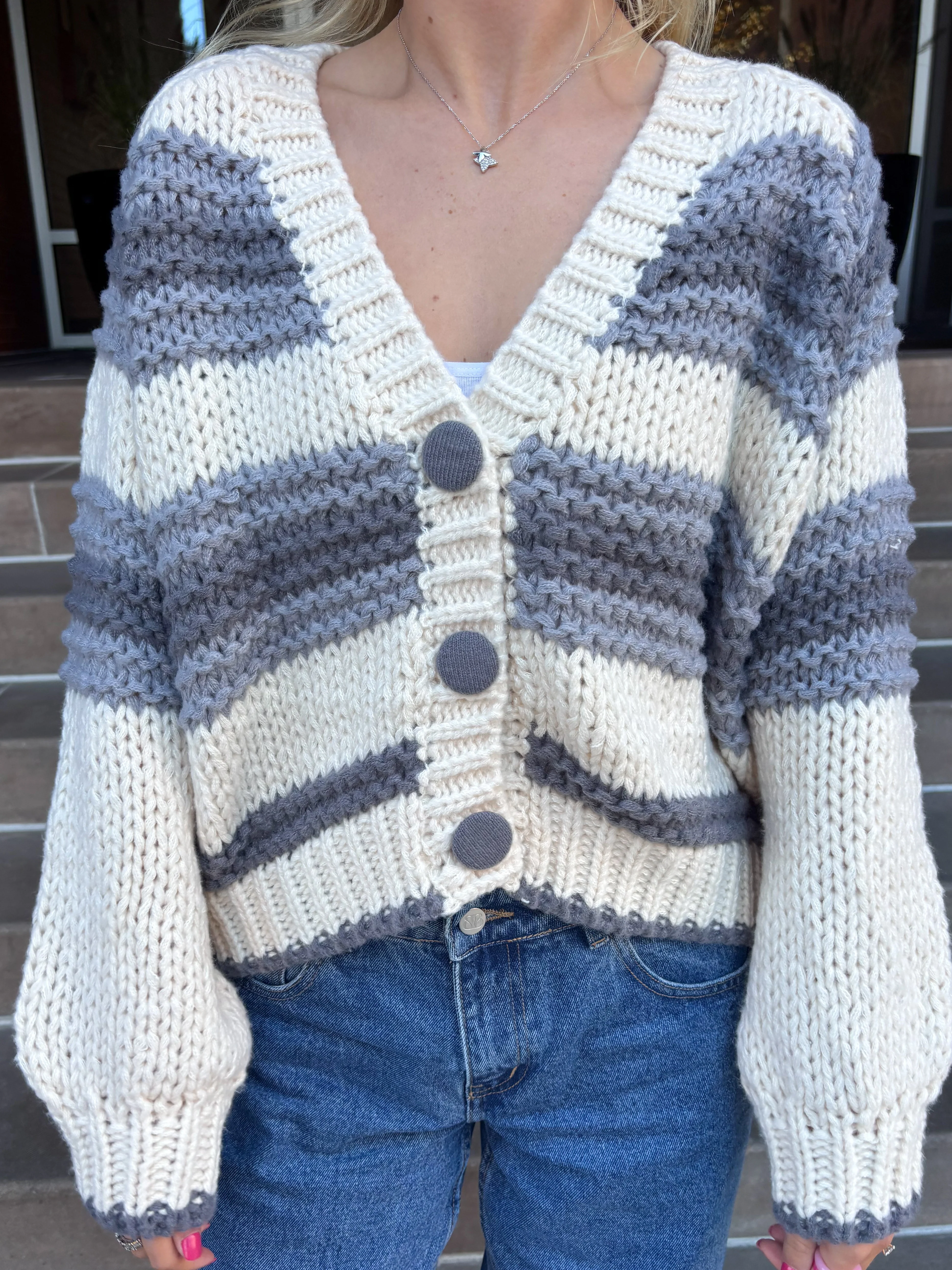 Chunky Blue Button Up Cardigan Sweater - Image 8