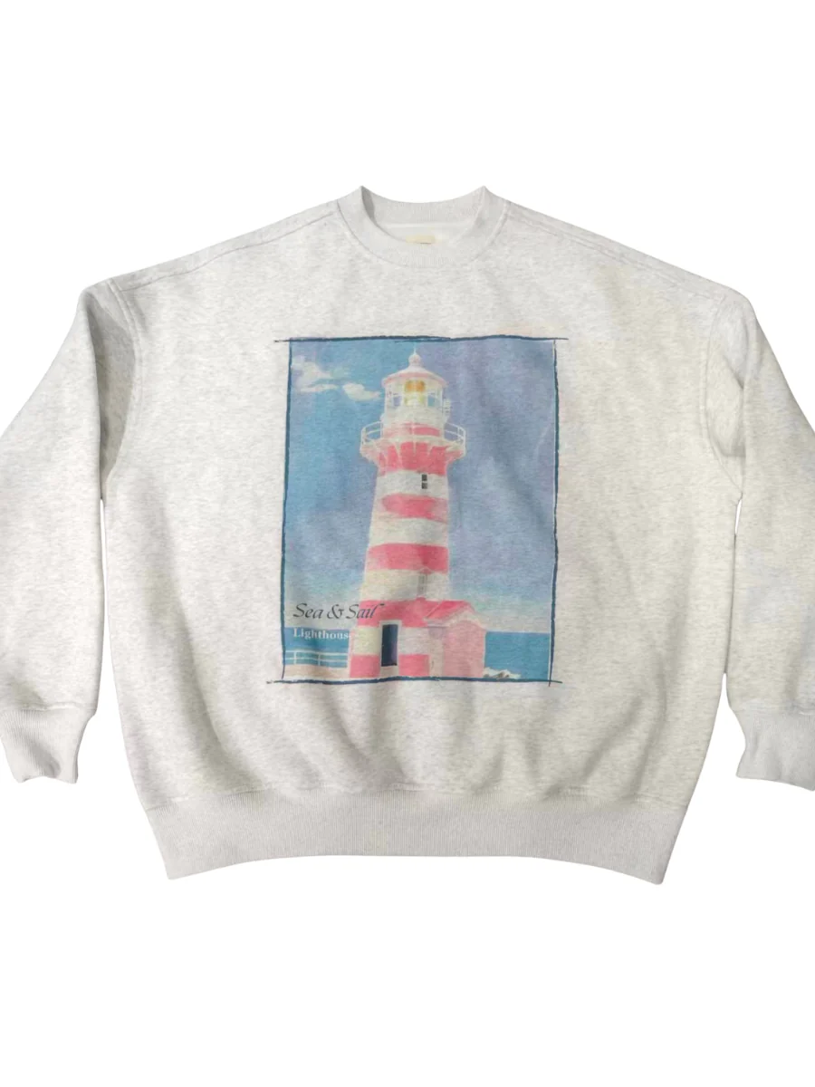 Pearl Grey Coastal Lighthouse Printed Sweatshirt - Image 5