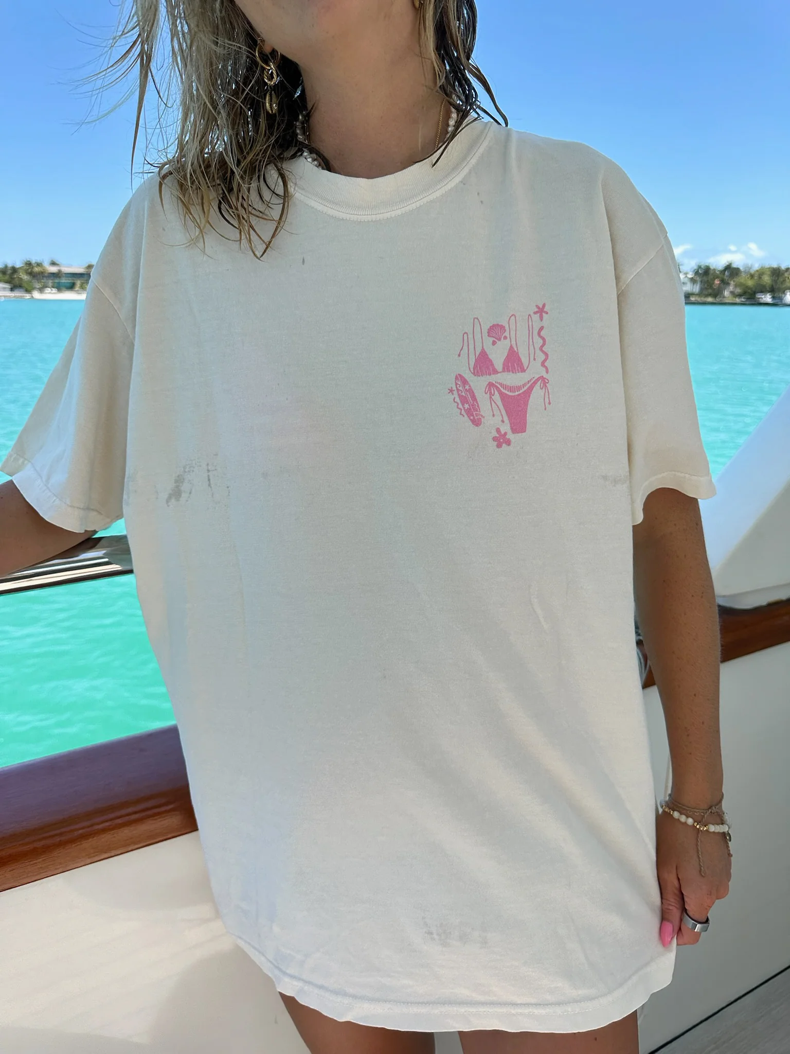 Ivory Pink Swim And Surf Comfort Colors Tee - Image 2