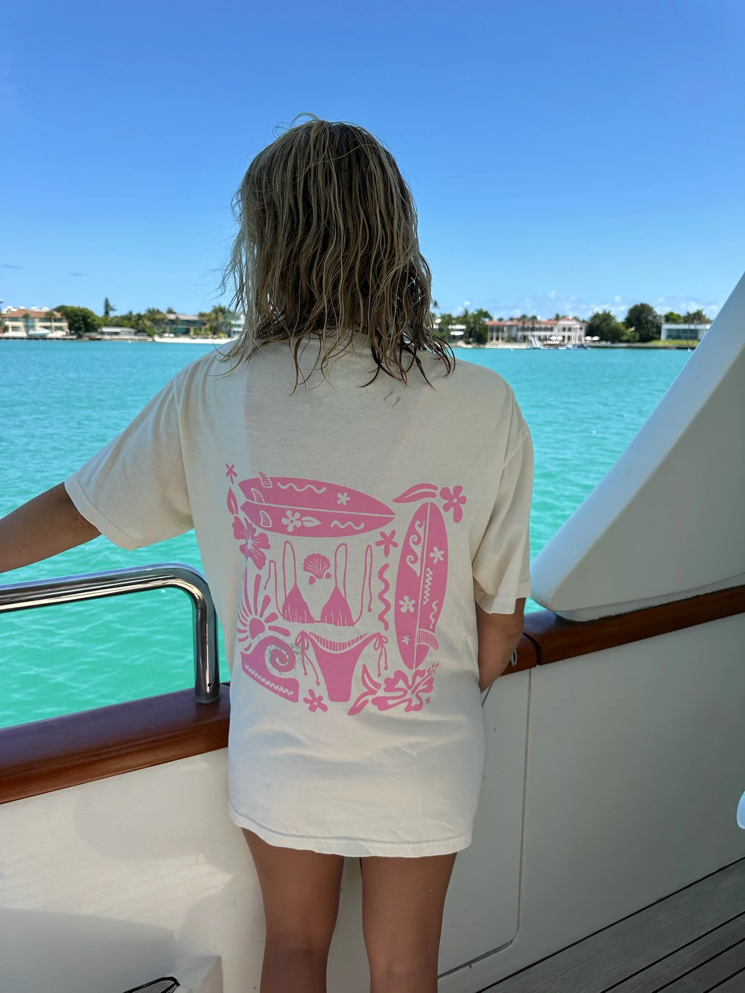Ivory Pink Swim And Surf Comfort Colors Tee - Image 3