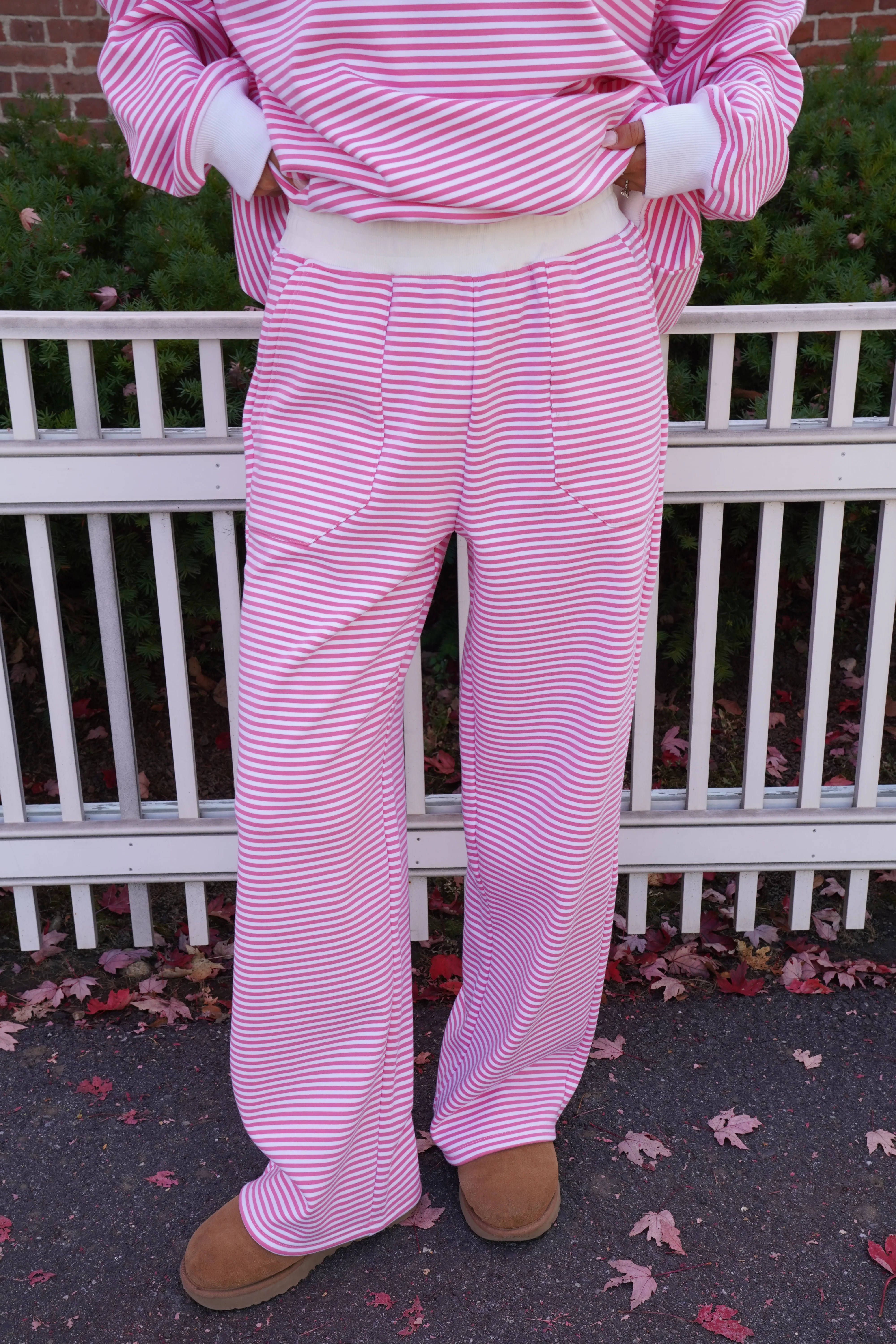 Dark Pink and White Big Striped Sweatpants - Image 3