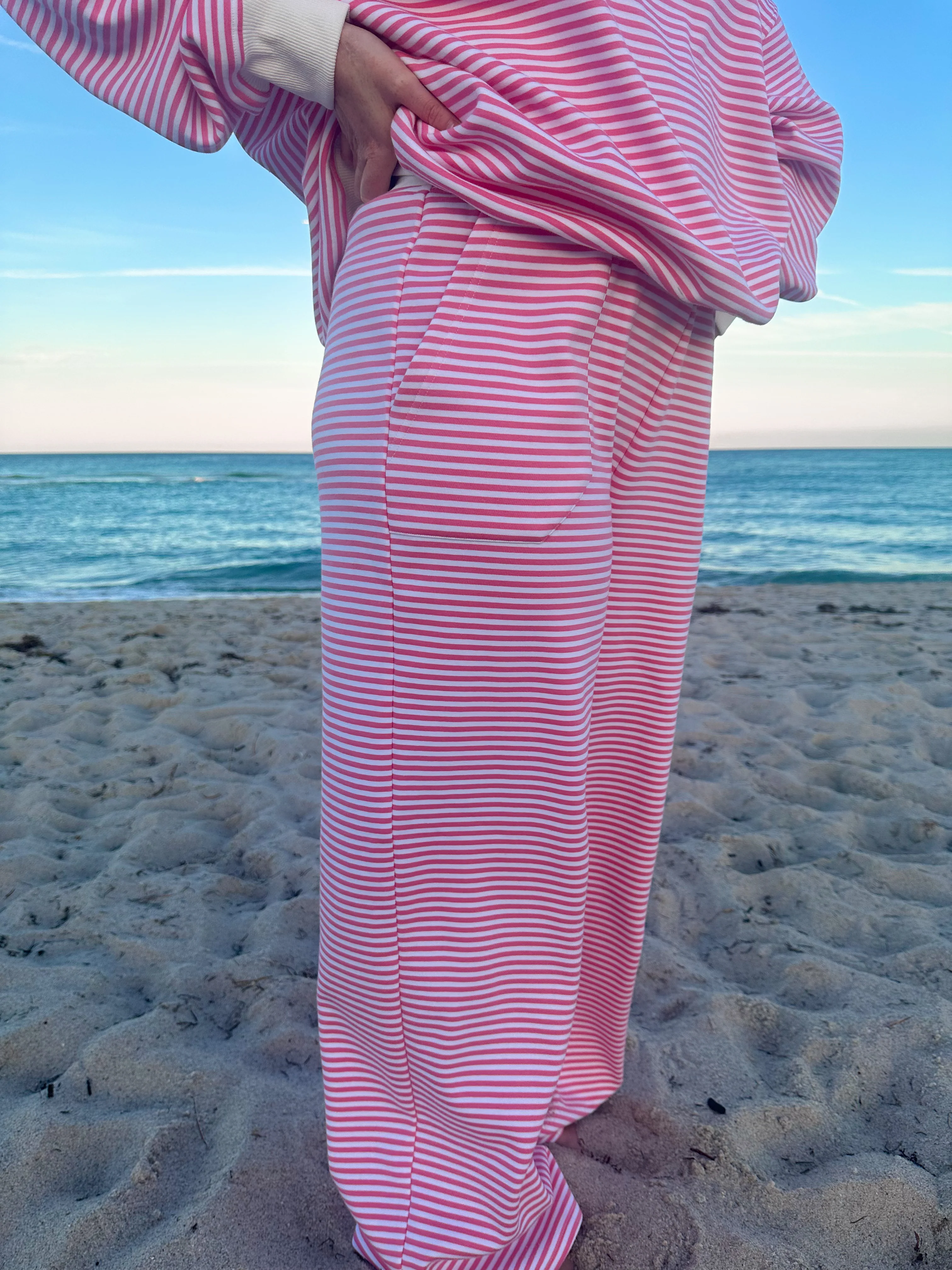 Dark Pink and White Big Striped Sweatpants - Image 6
