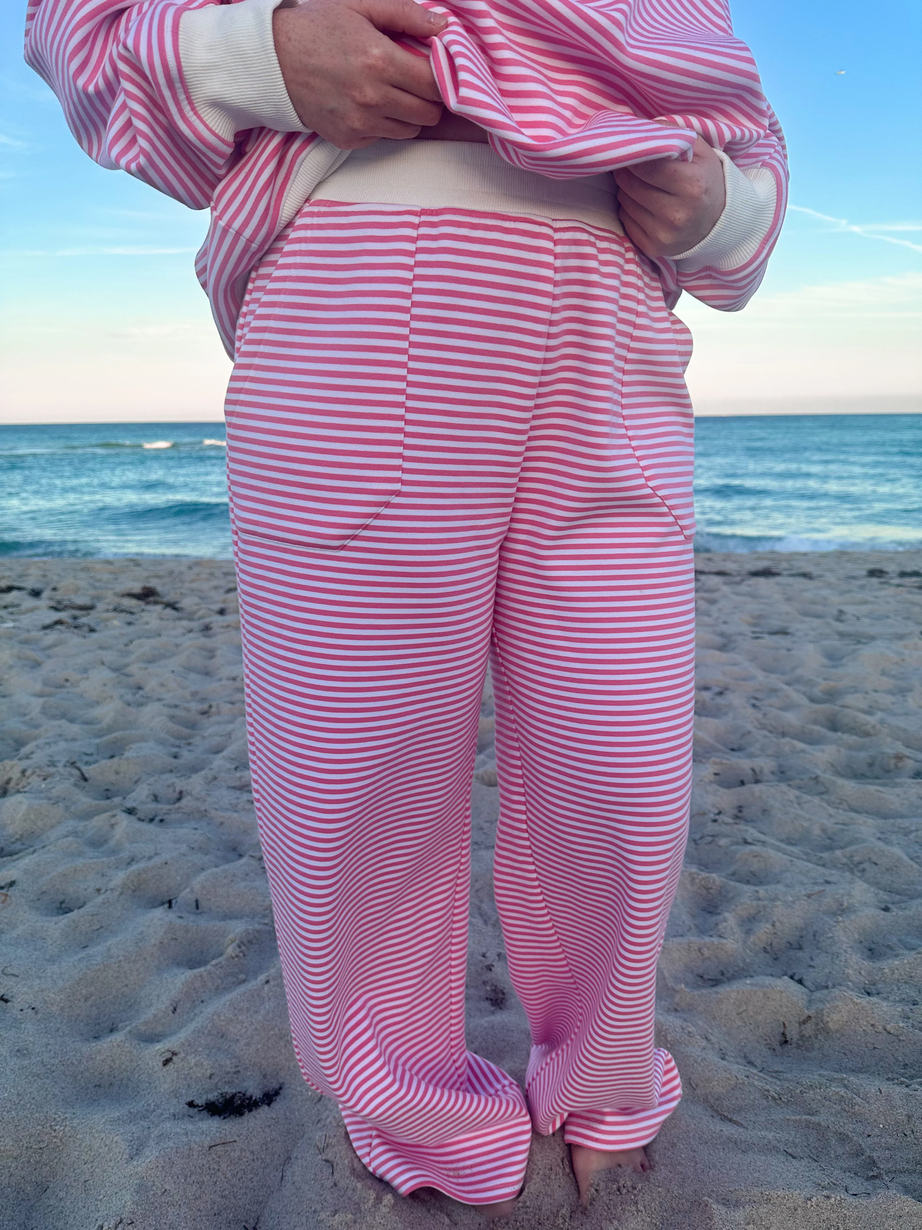 Dark Pink and White Big Striped Sweatpants - Image 8