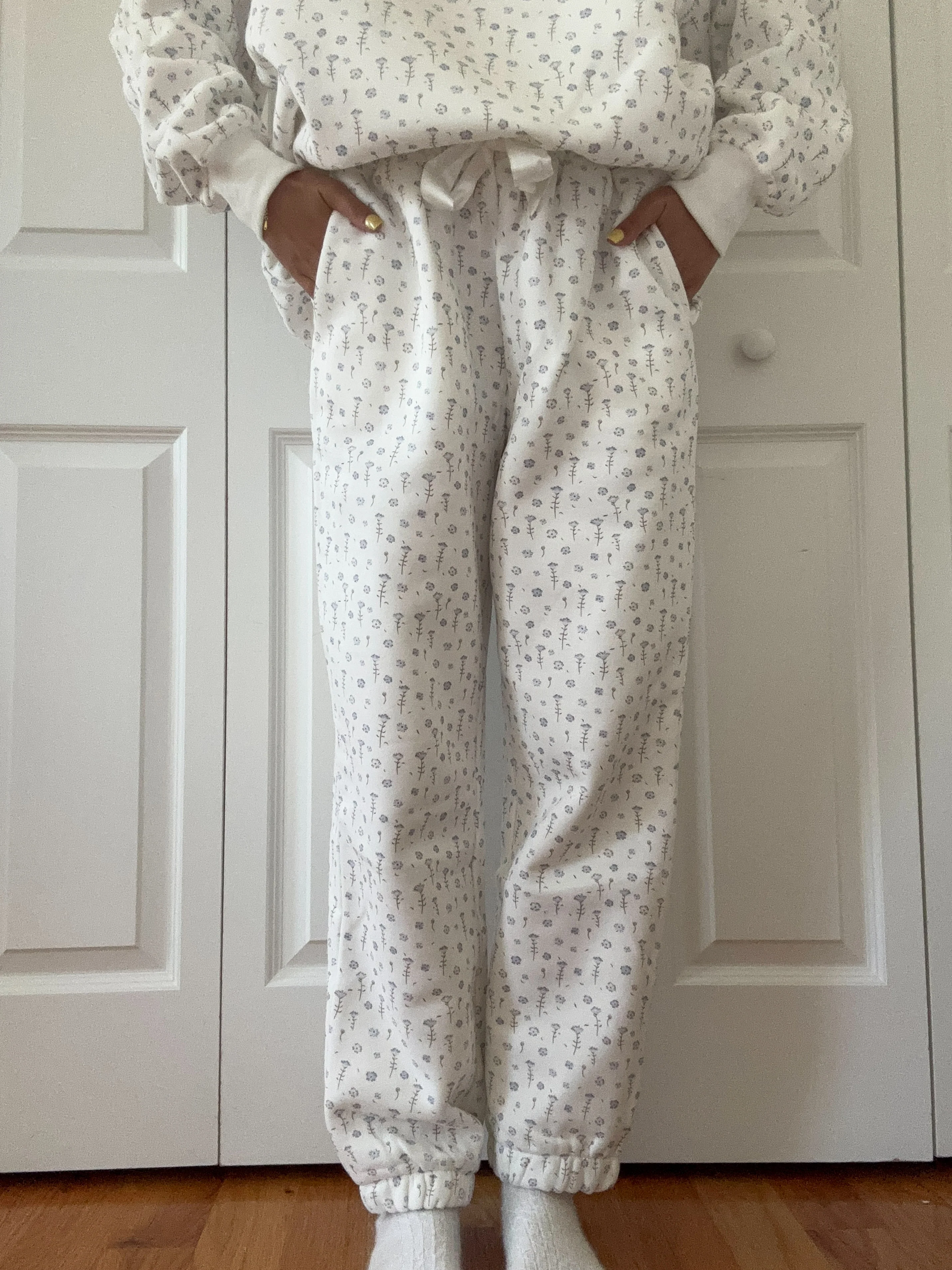 White Ditsy Blue Floral Joggers - Image 2