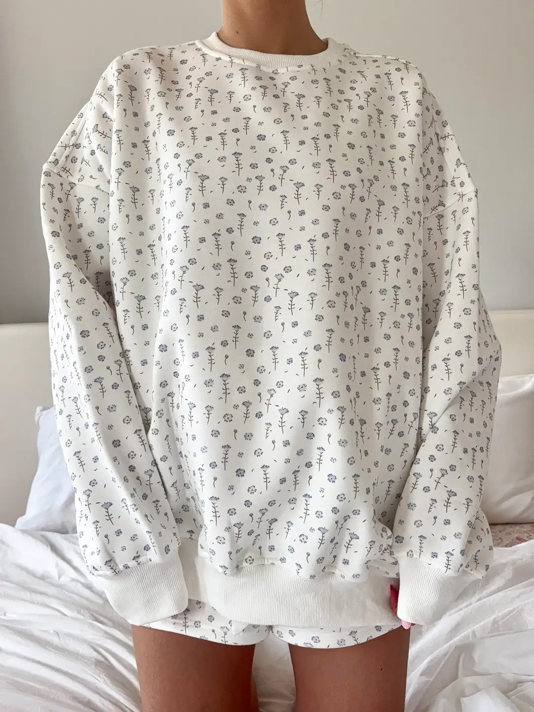 White Ditsy Blue Floral Sweatshirt
