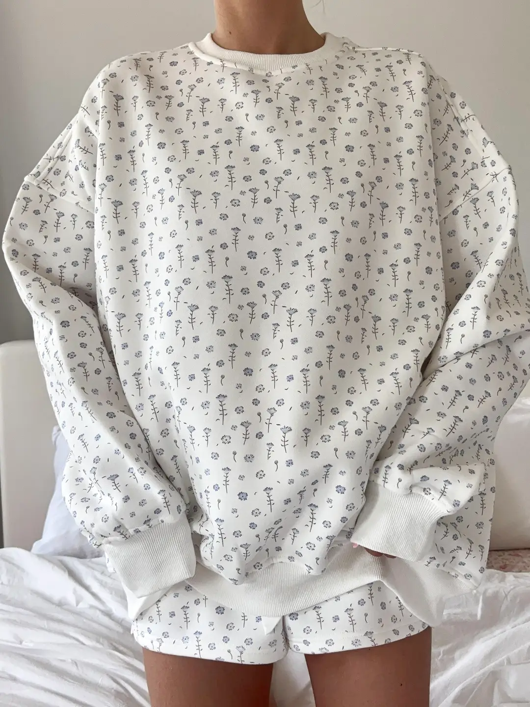 White Ditsy Blue Floral Sweatshirt - Image 3