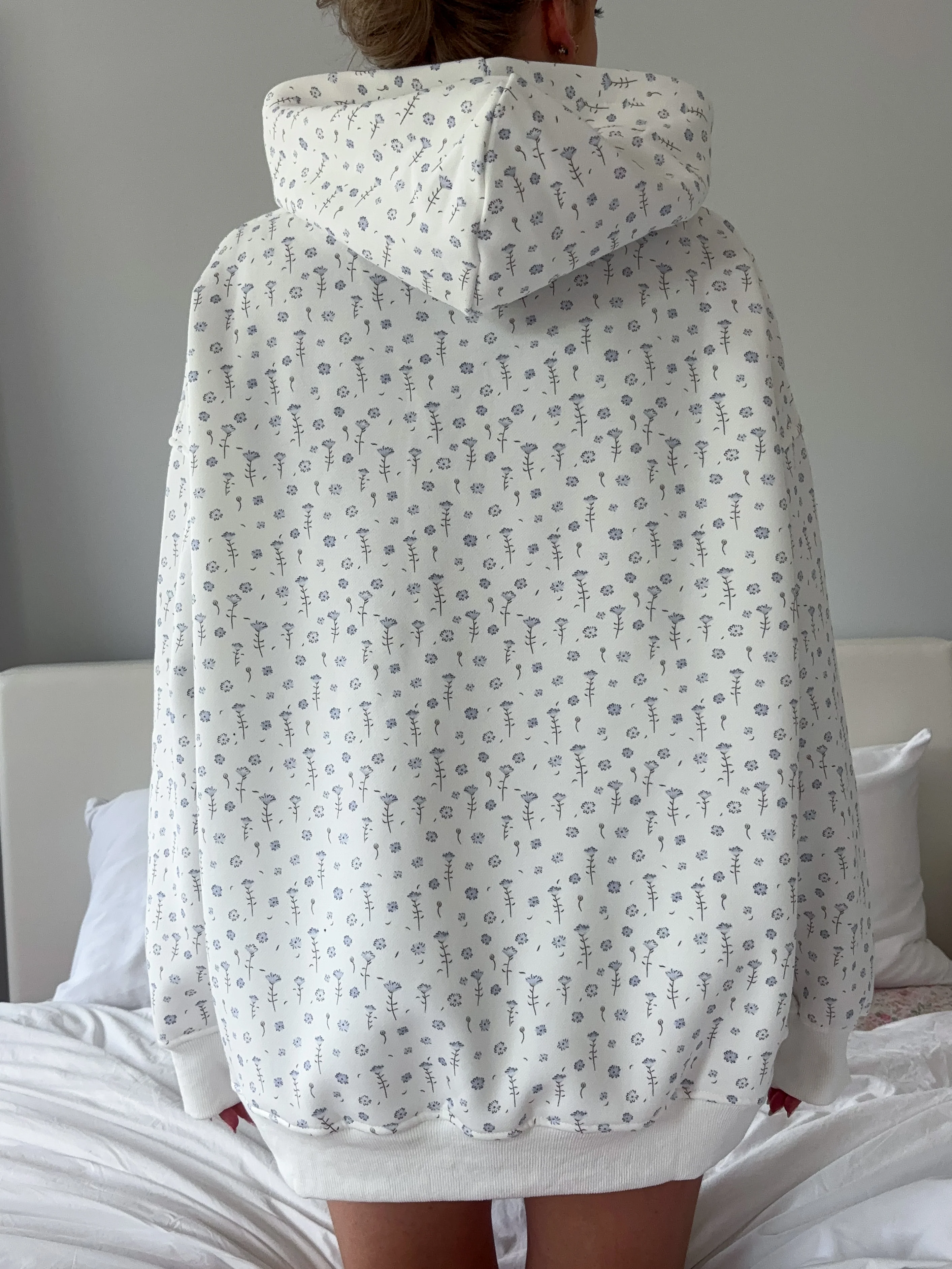 White Ditsy Blue Floral Hoodie - Image 2