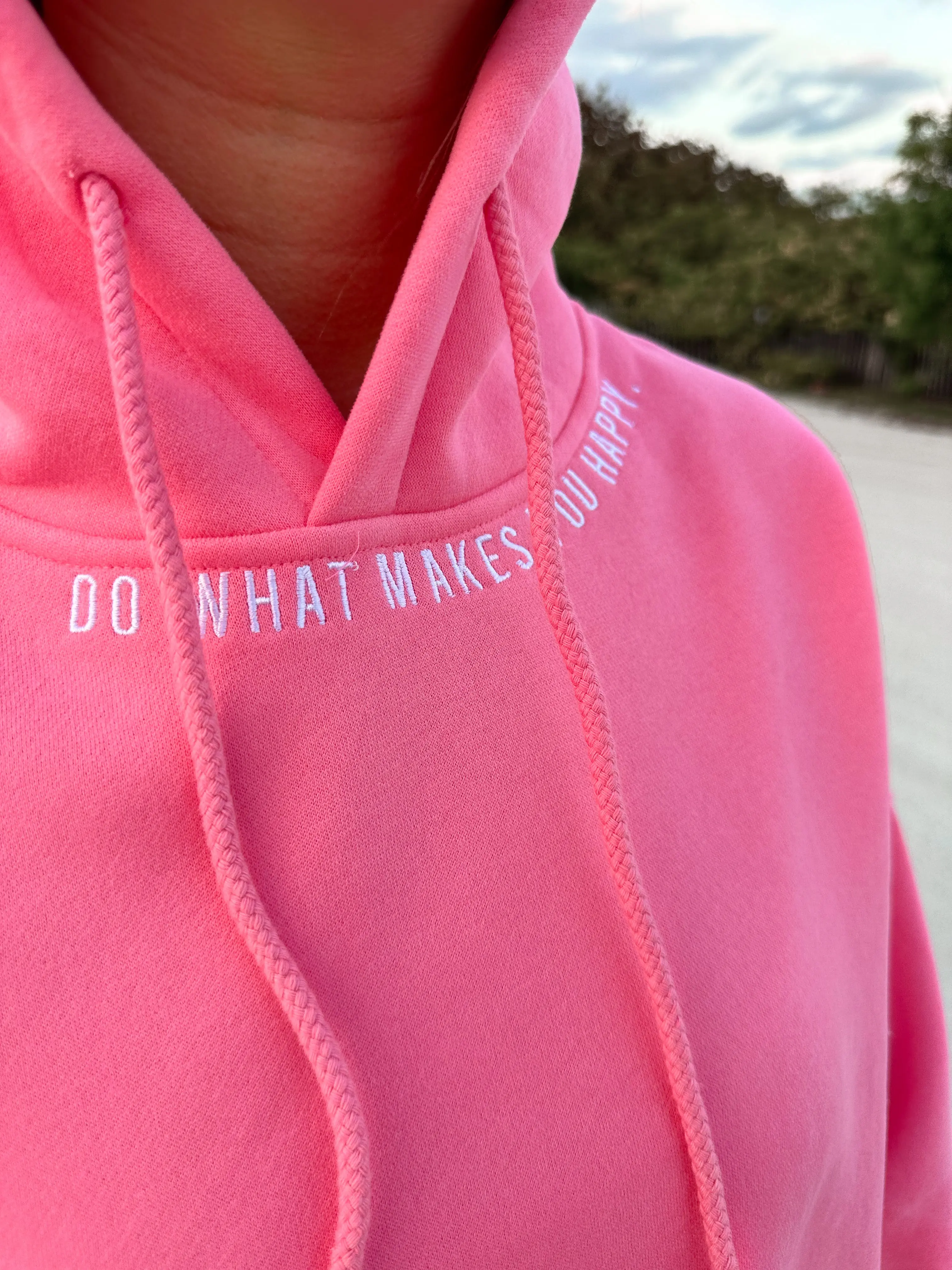 Hibiscus Pink Do What Makes You Happy Embroider Hoodie - Image 2