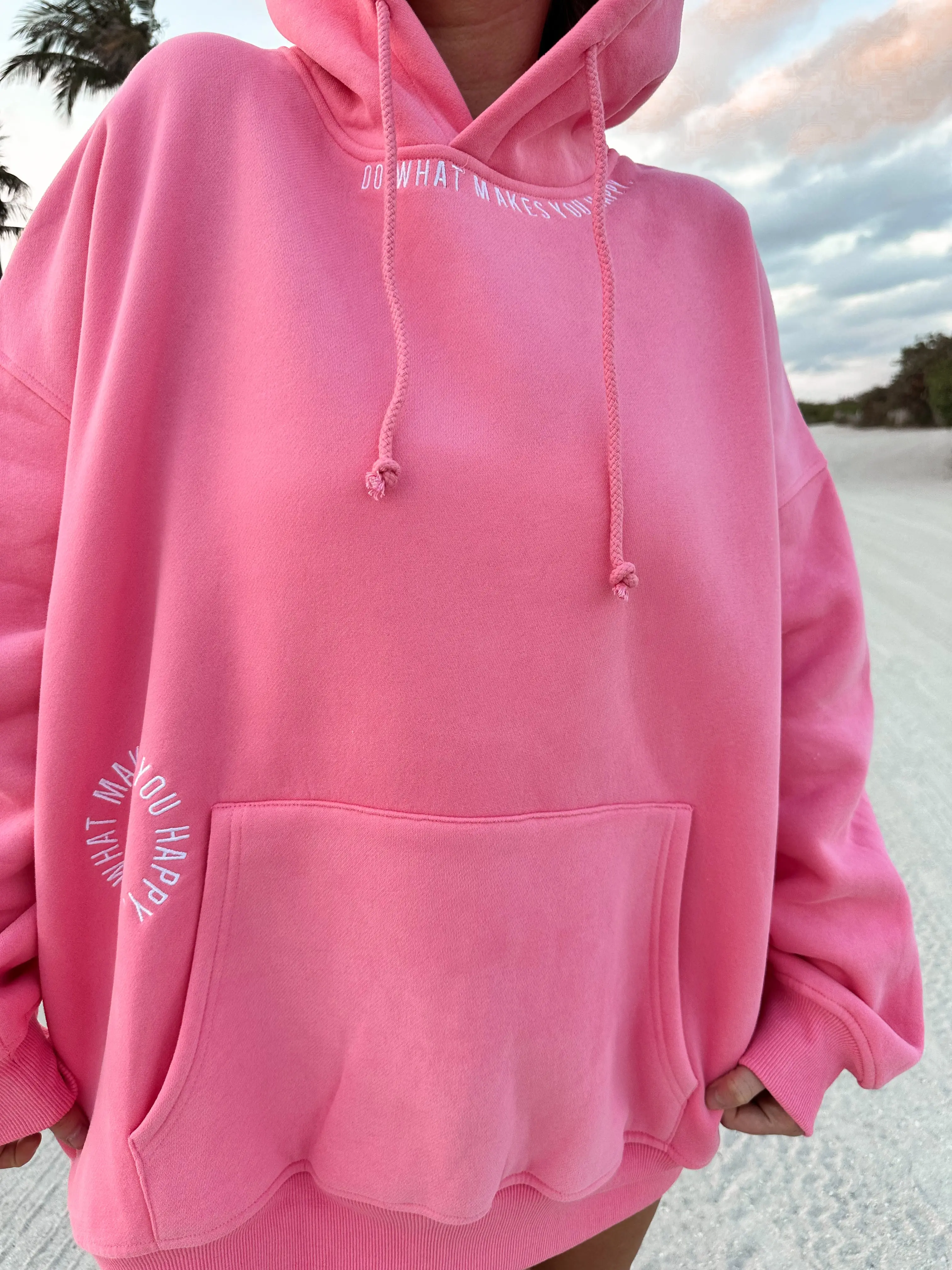 Hibiscus Pink Do What Makes You Happy Embroider Hoodie - Image 3