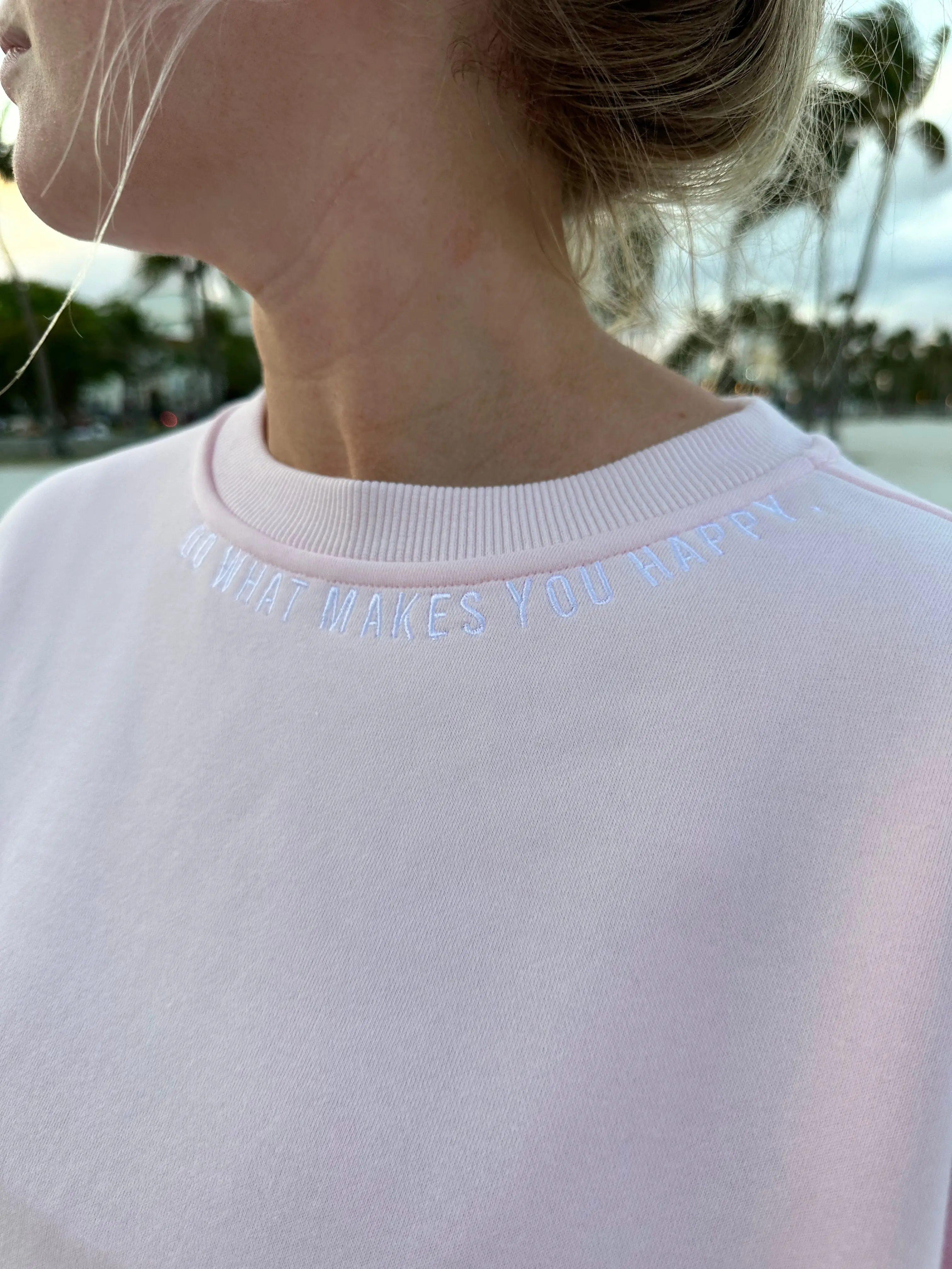 Light Pink Do What Makes You Happy Embroider Sweatshirt - Image 3