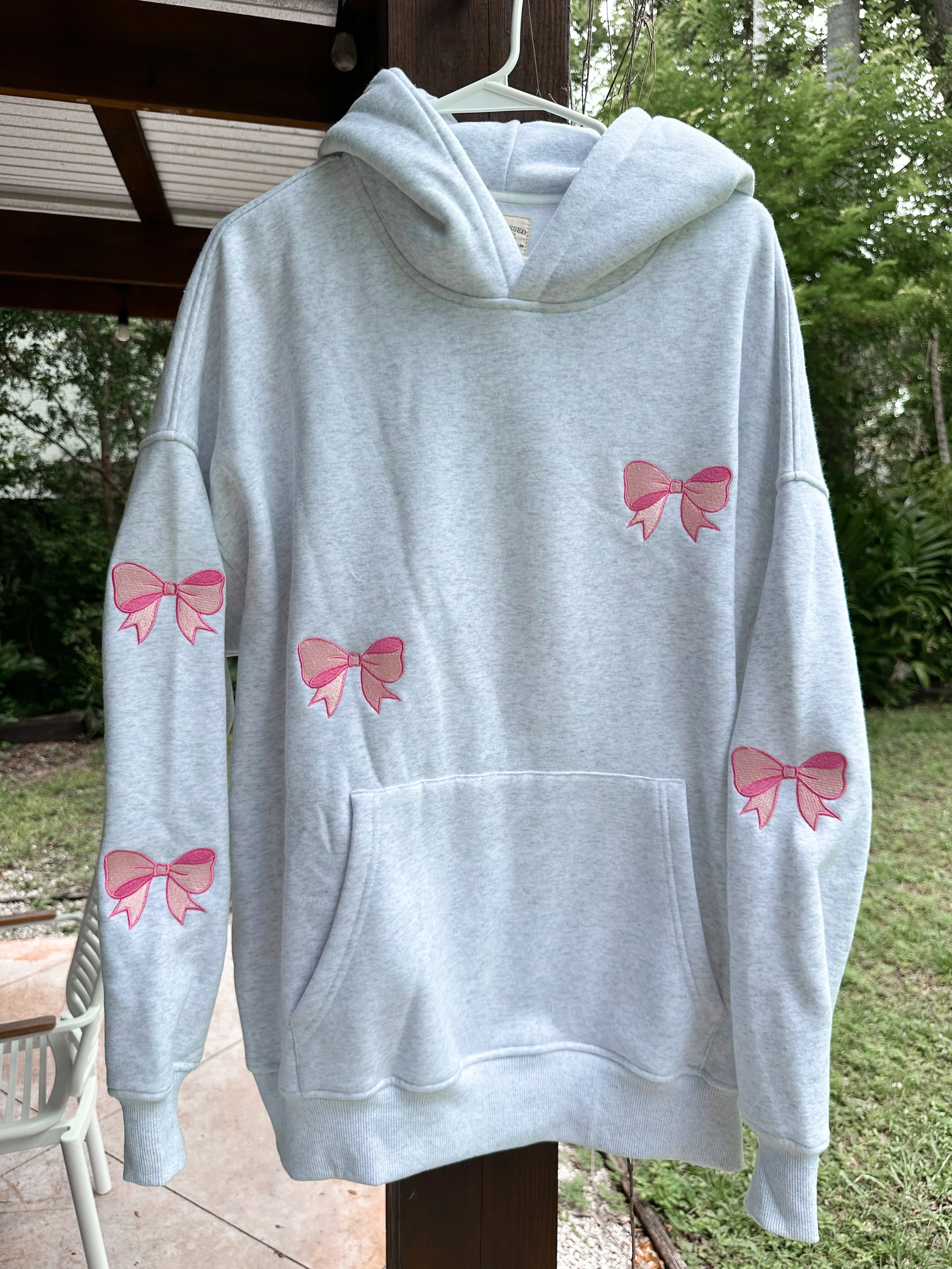 Pearl Grey Embroider Bow Hoodie - Image 7