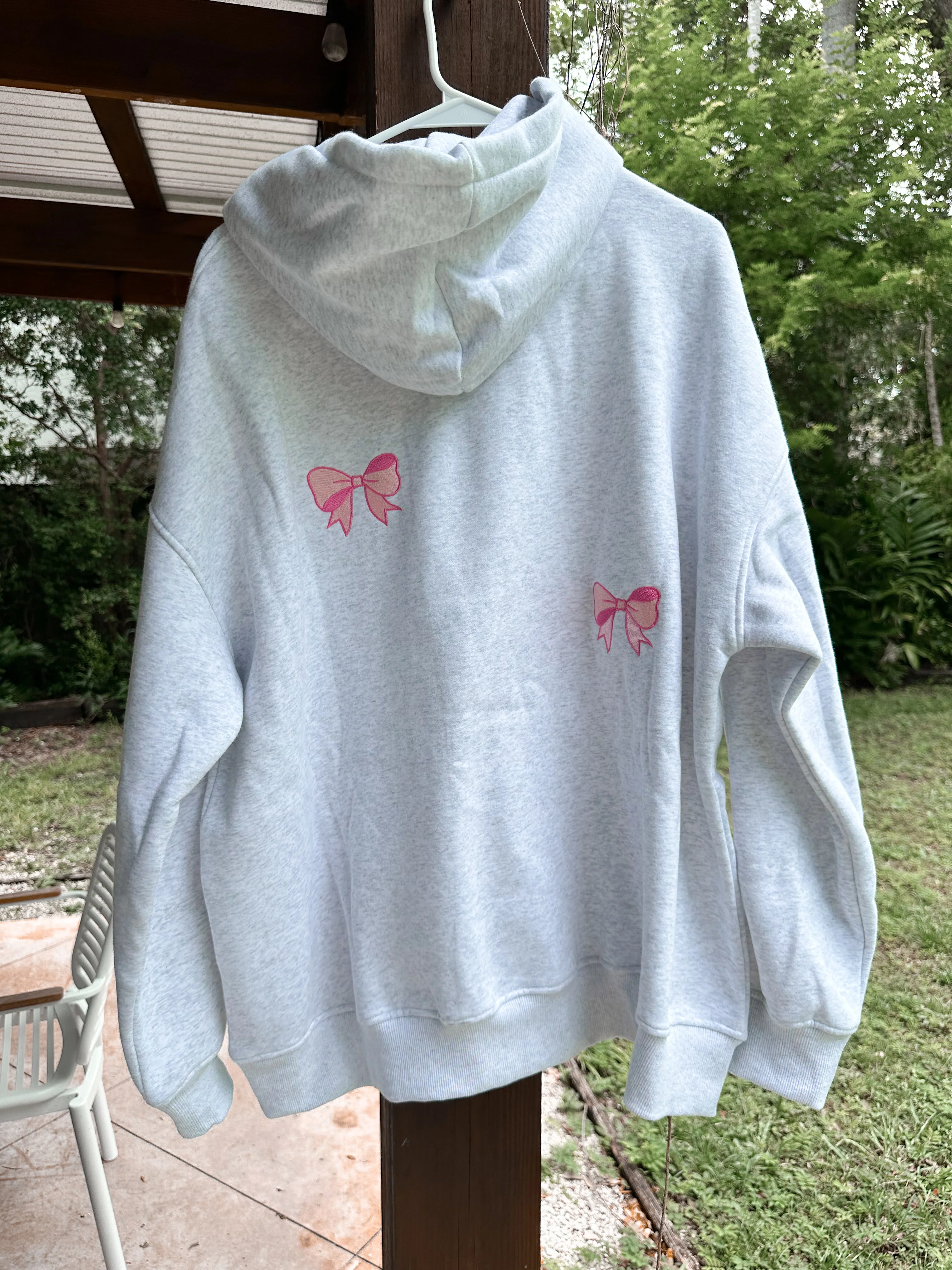 Pearl Grey Embroider Bow Hoodie - Image 8