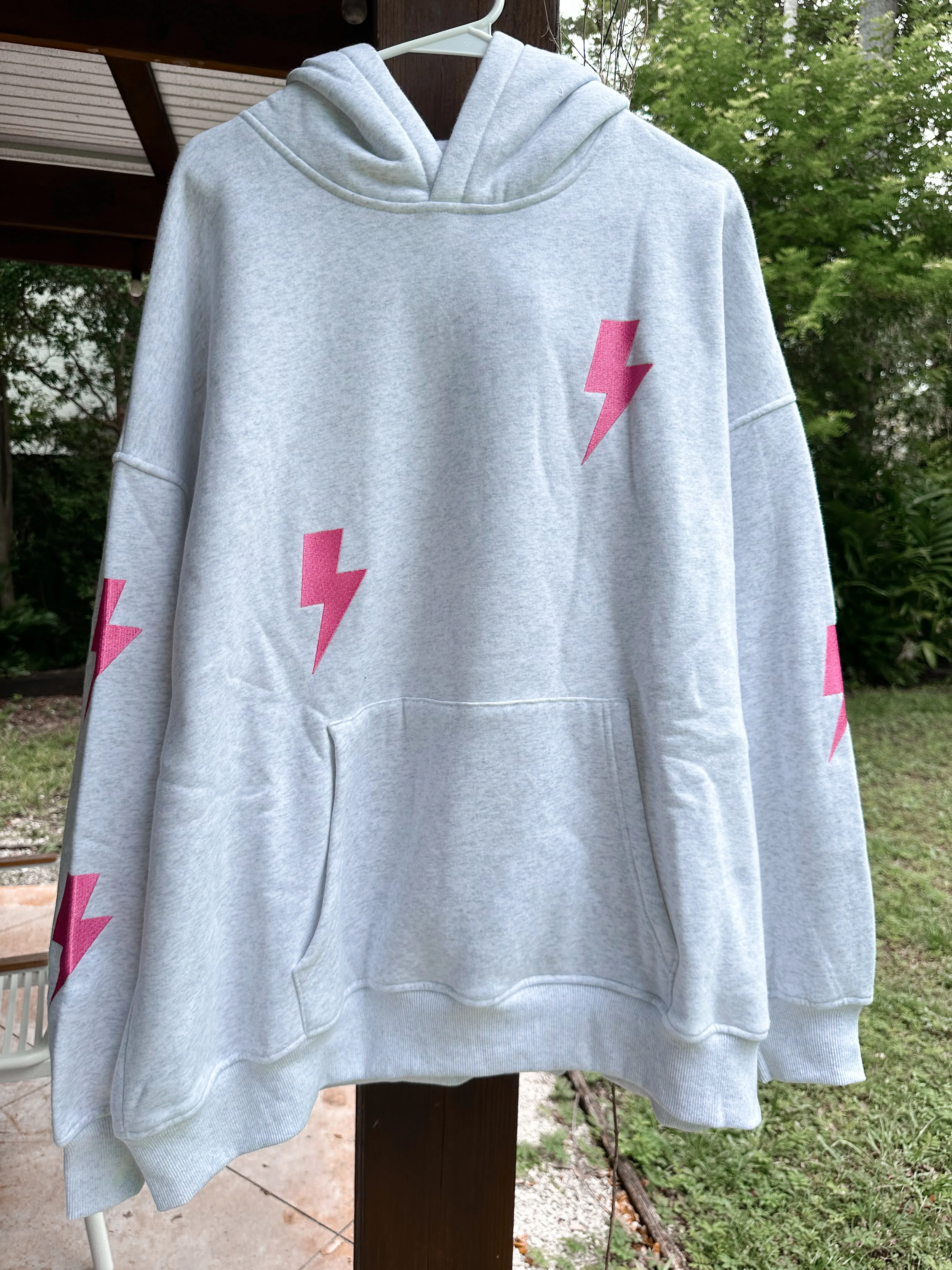Pearl Grey Embroider Lightning Bolt Hoodie - Image 4
