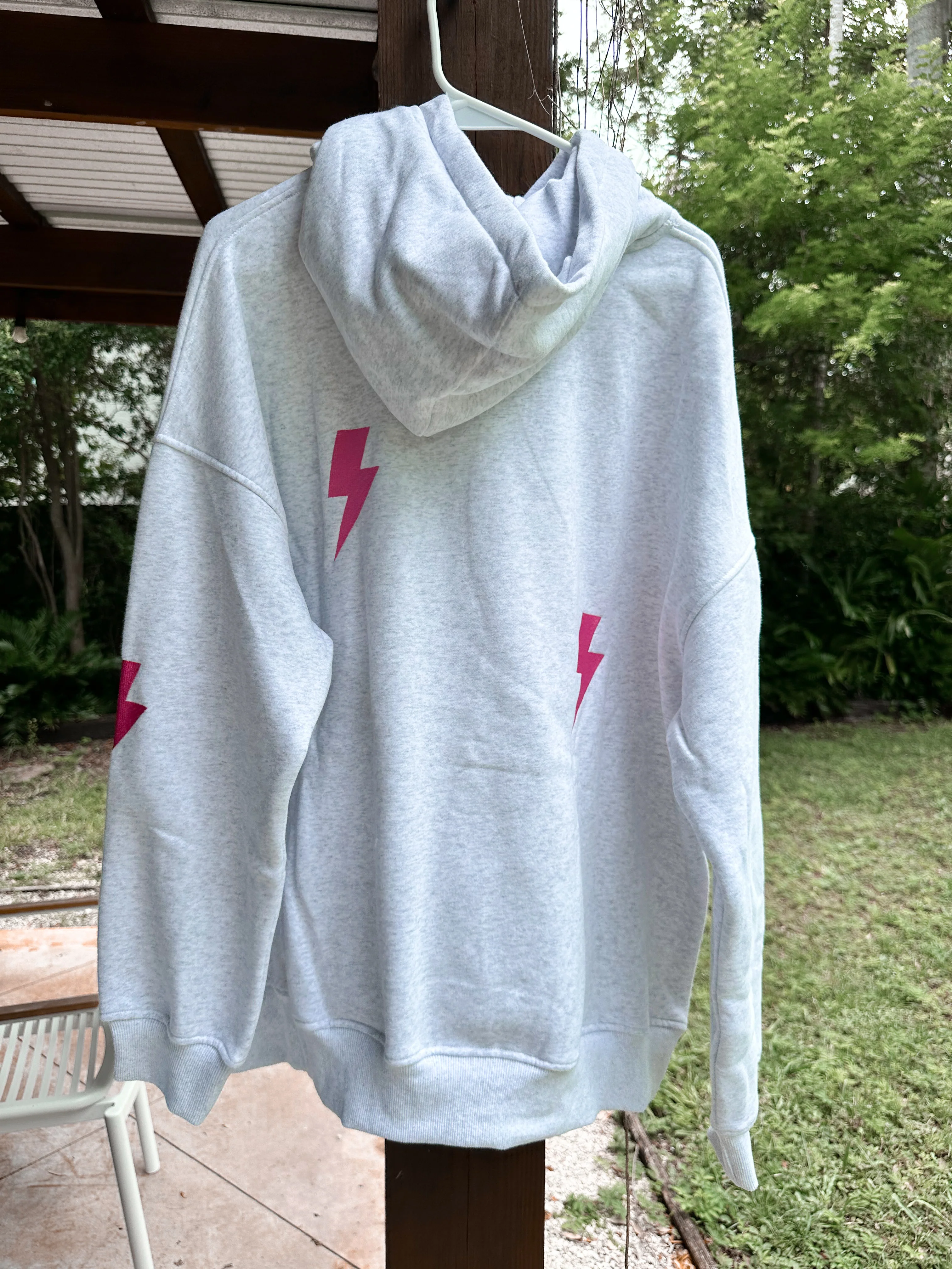 Pearl Grey Embroider Lightning Bolt Hoodie - Image 5