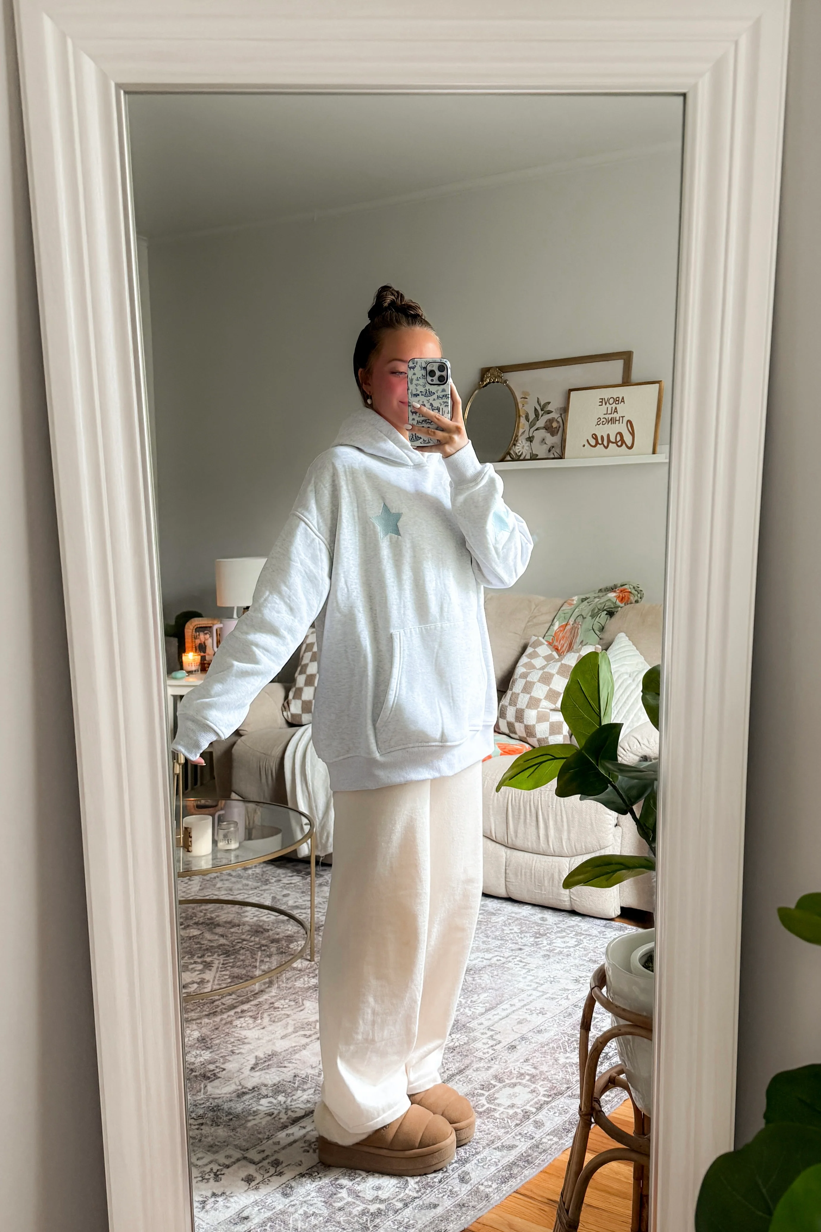 Pearl Grey Embroider Star Hoodie - Image 3