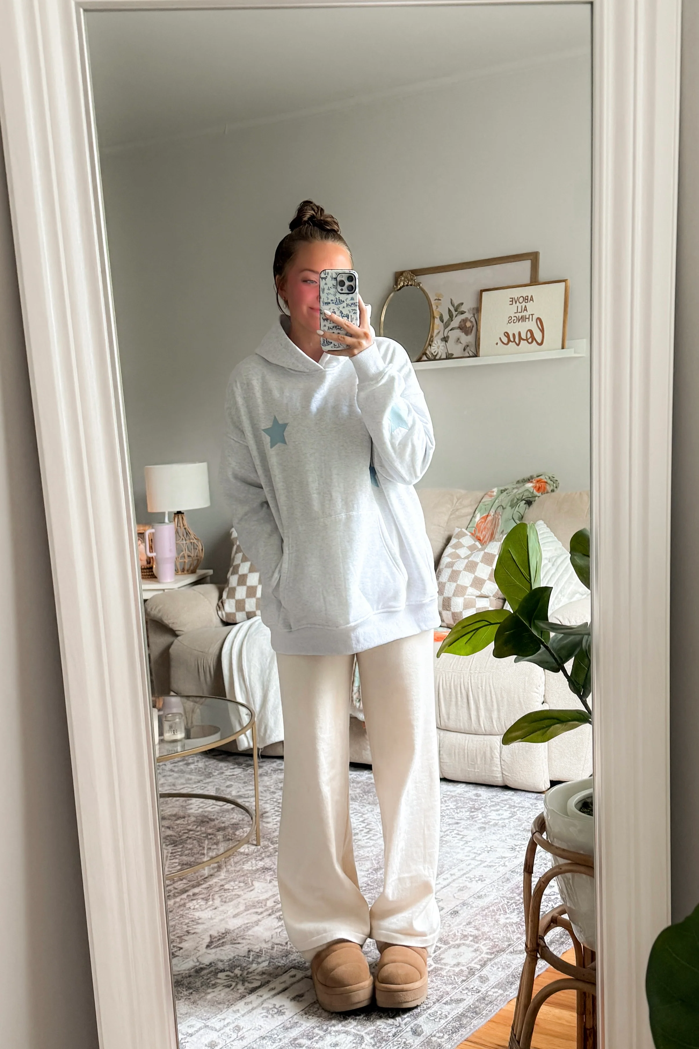 Pearl Grey Embroider Star Hoodie - Image 4