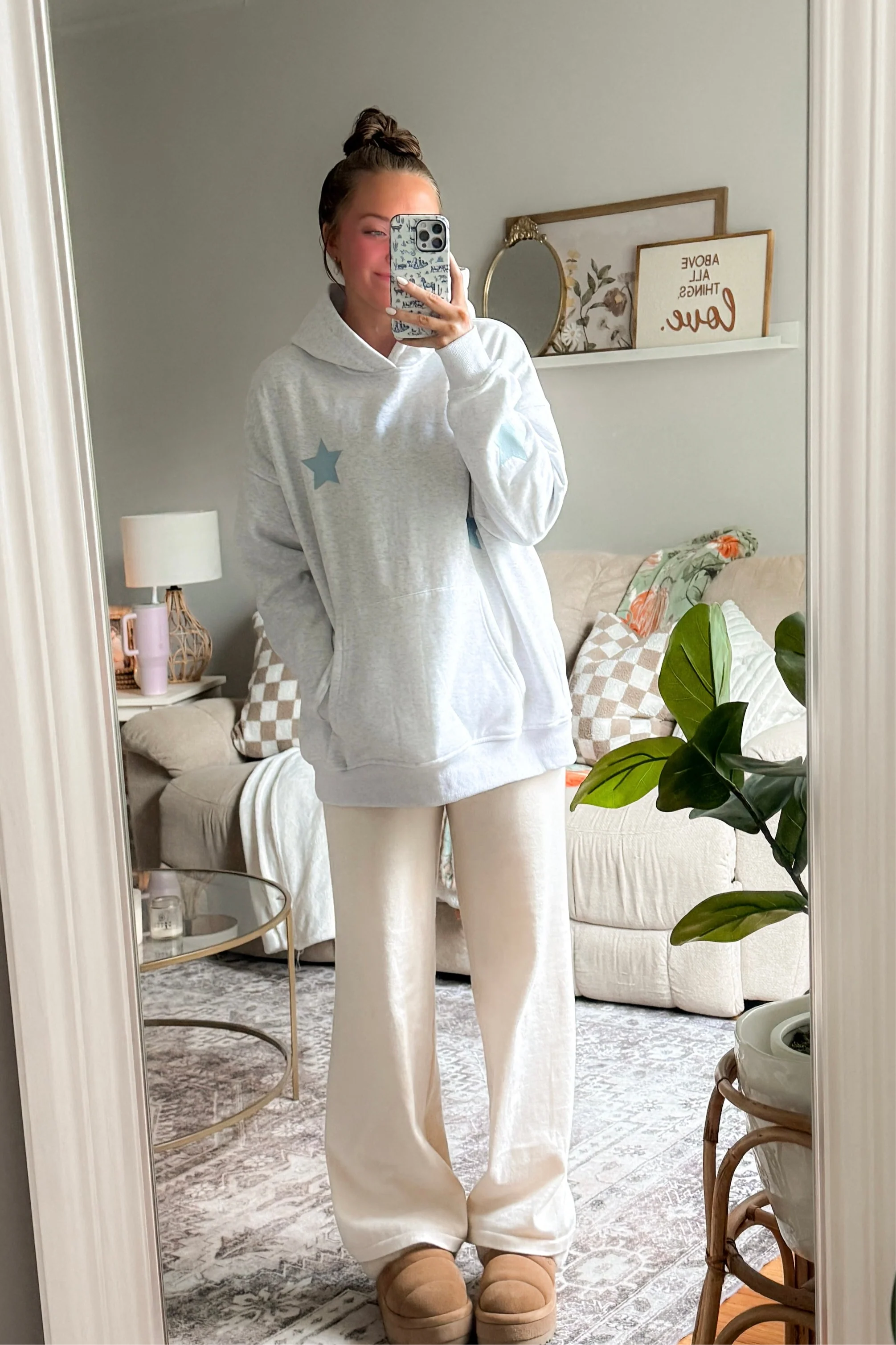 Pearl Grey Embroider Star Hoodie - Image 7