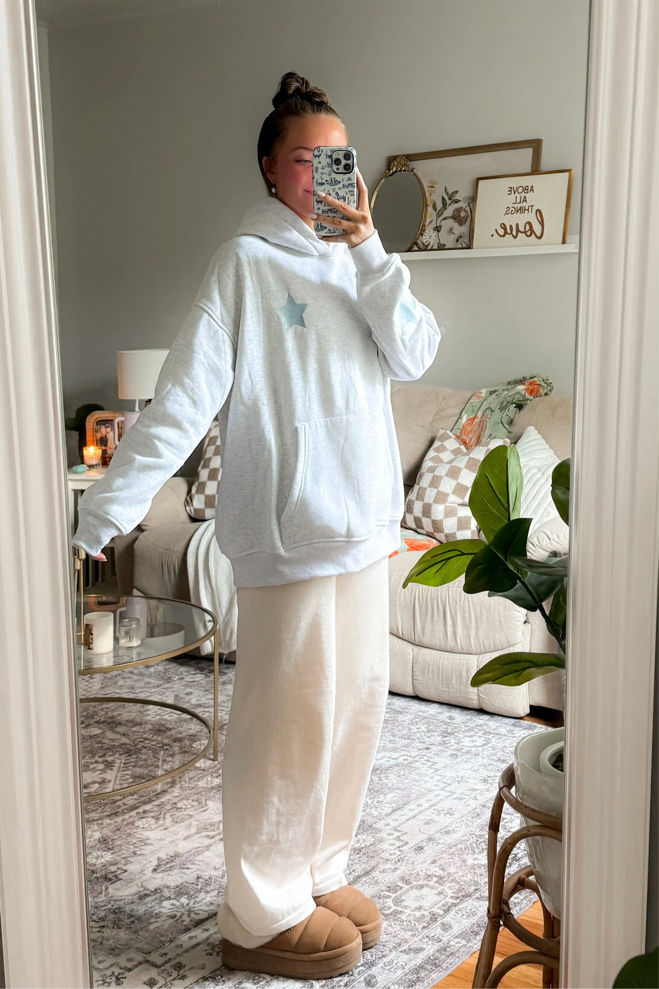 Pearl Grey Embroider Star Hoodie - Image 8