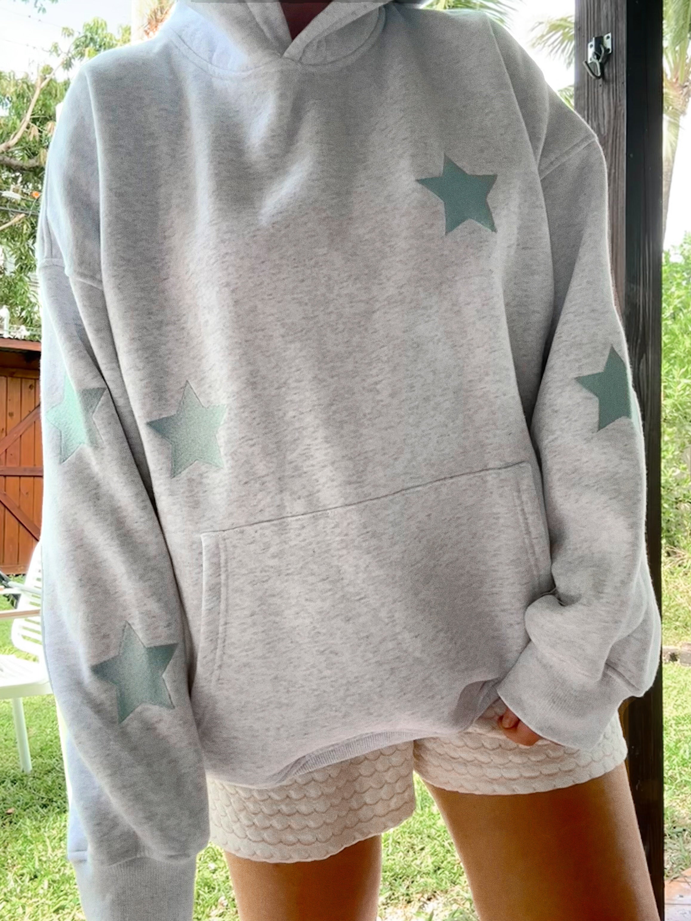 Pearl Grey Embroider Star Hoodie - Image 9