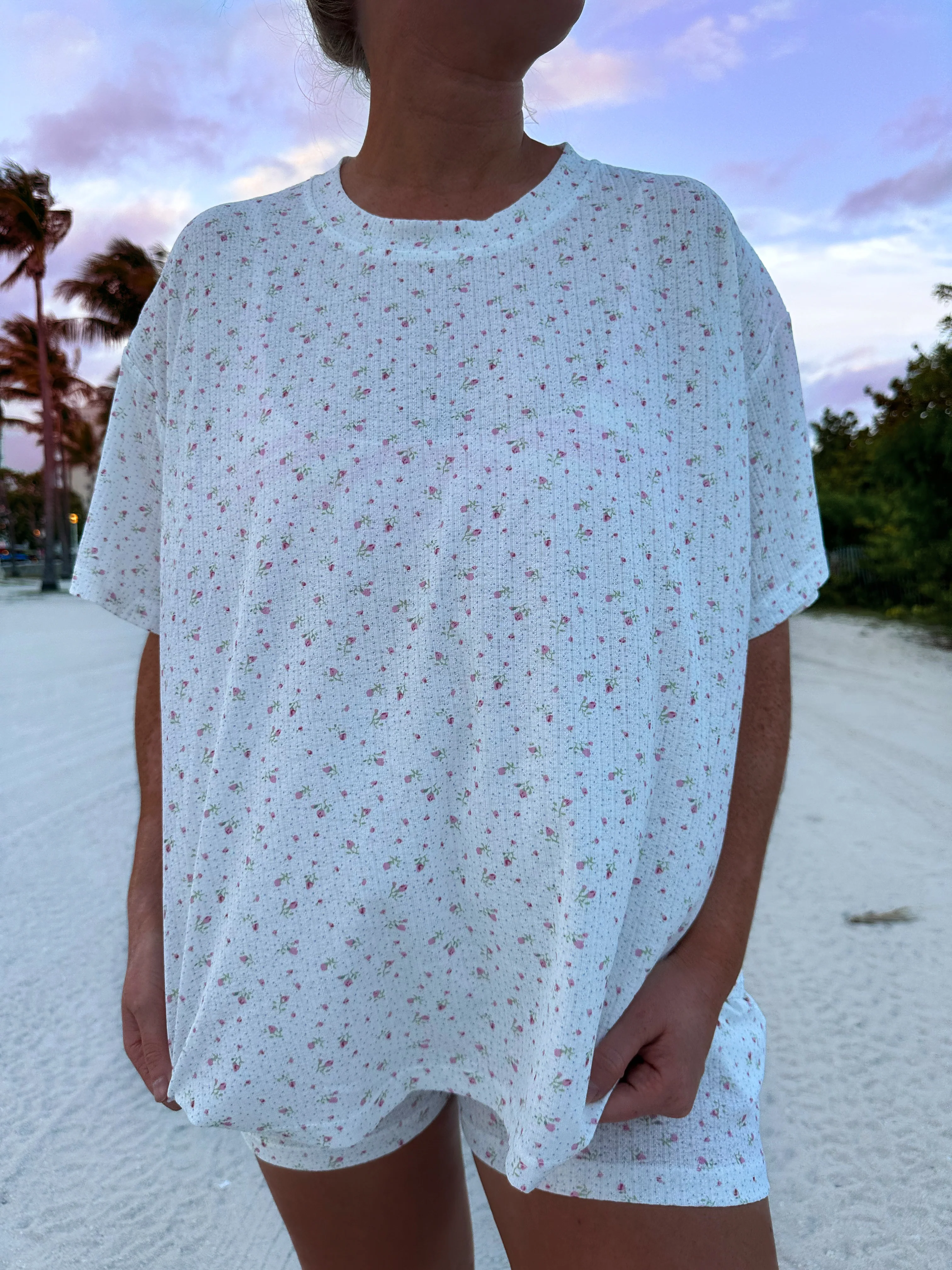 White Floral Pajama Shorts - Image 3