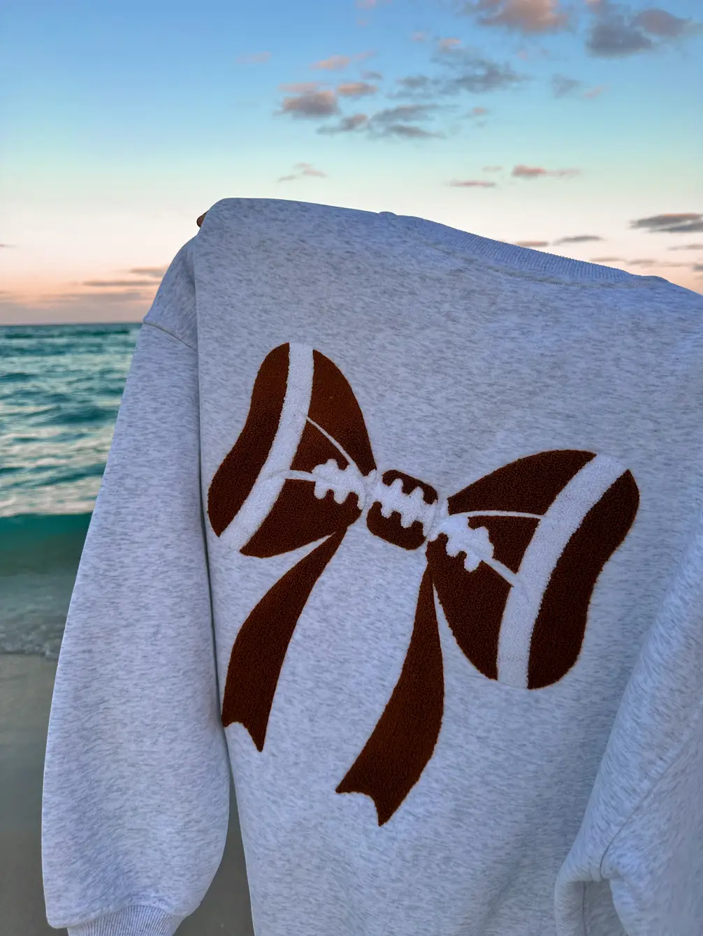 Pearl Grey Football Bows Game Day Embroider Sweatshirt - Image 3