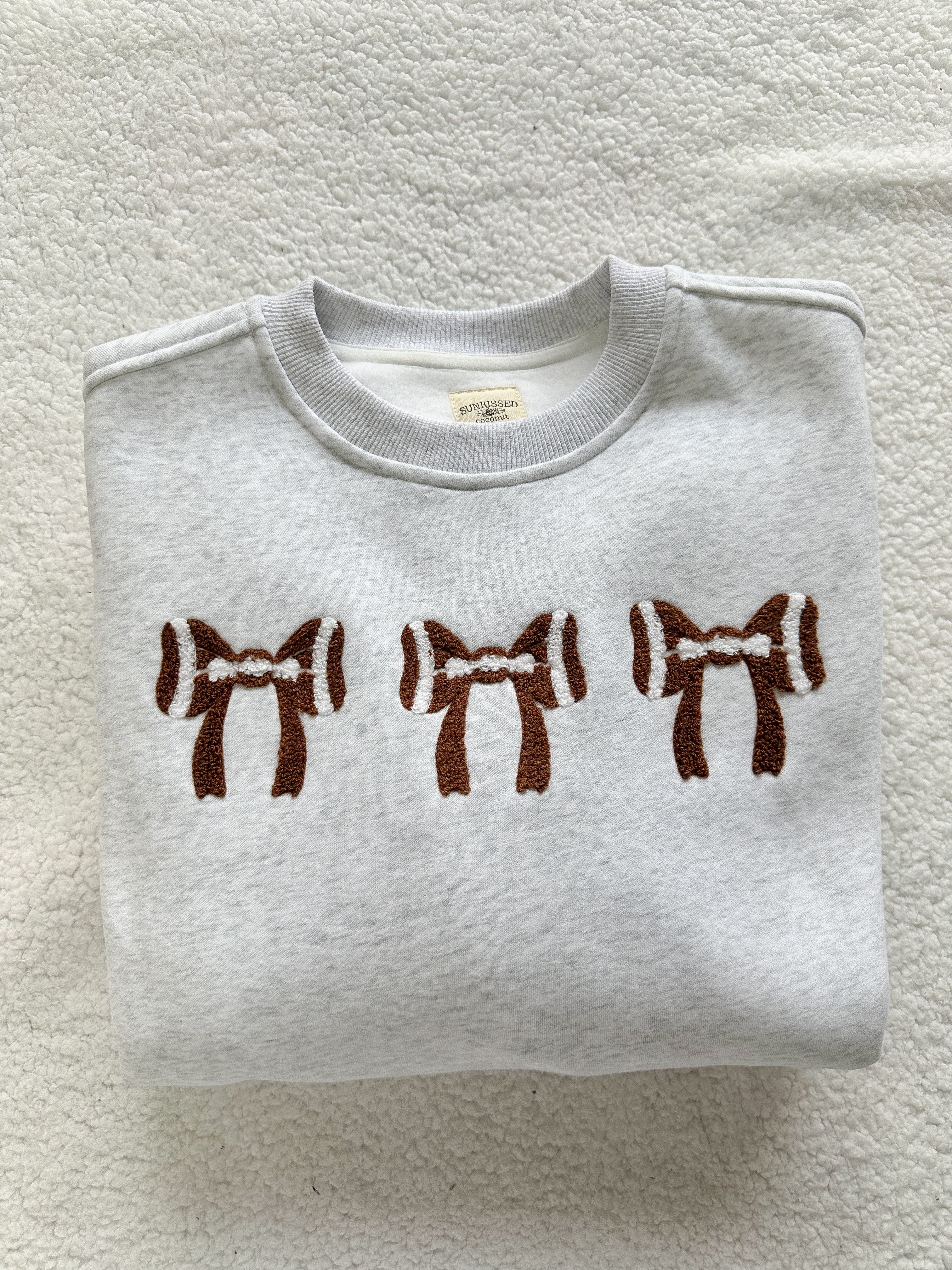 Pearl Grey Football Bows Game Day Embroider Sweatshirt - Image 4