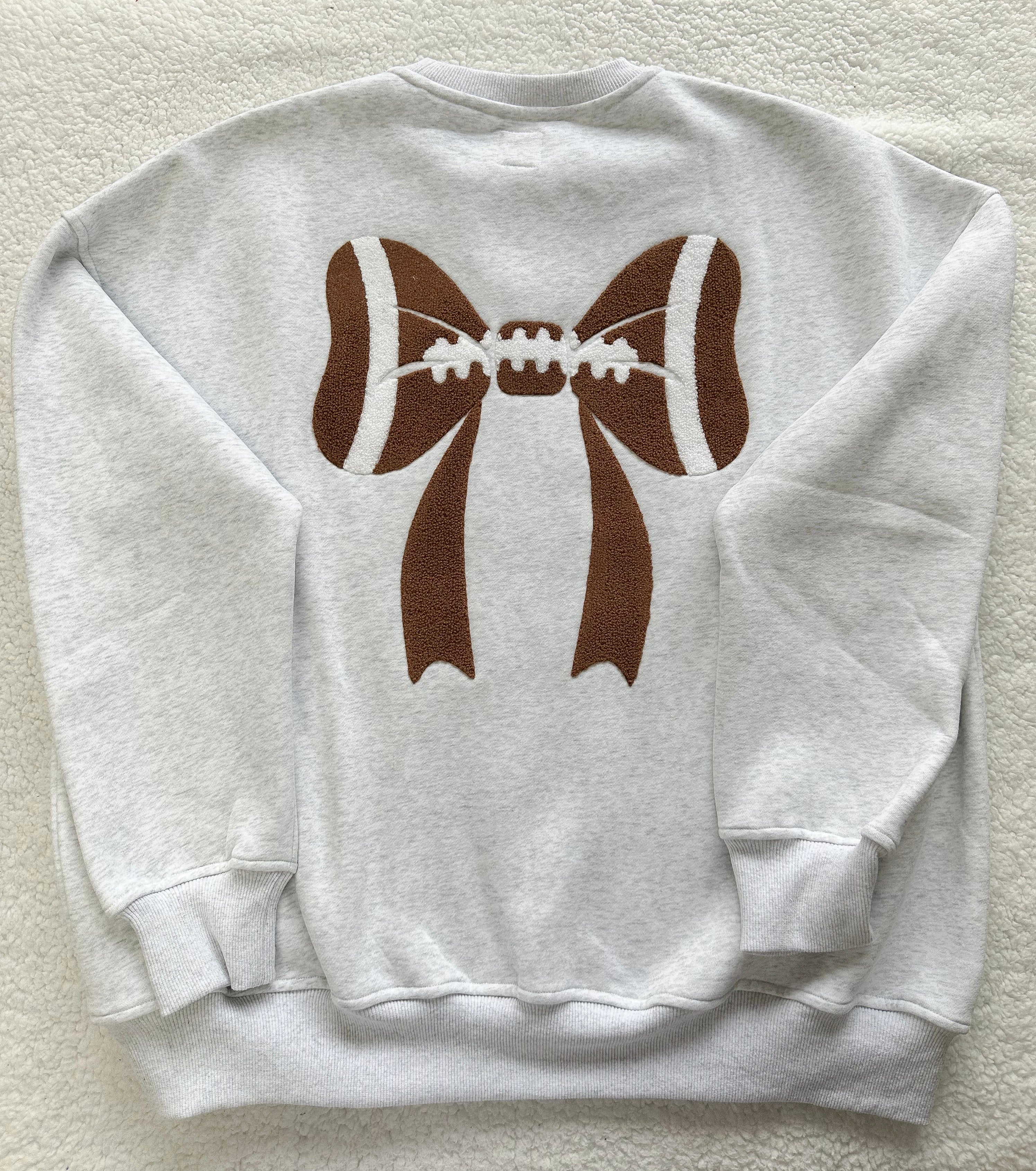 Pearl Grey Football Bows Game Day Embroider Sweatshirt - Image 5