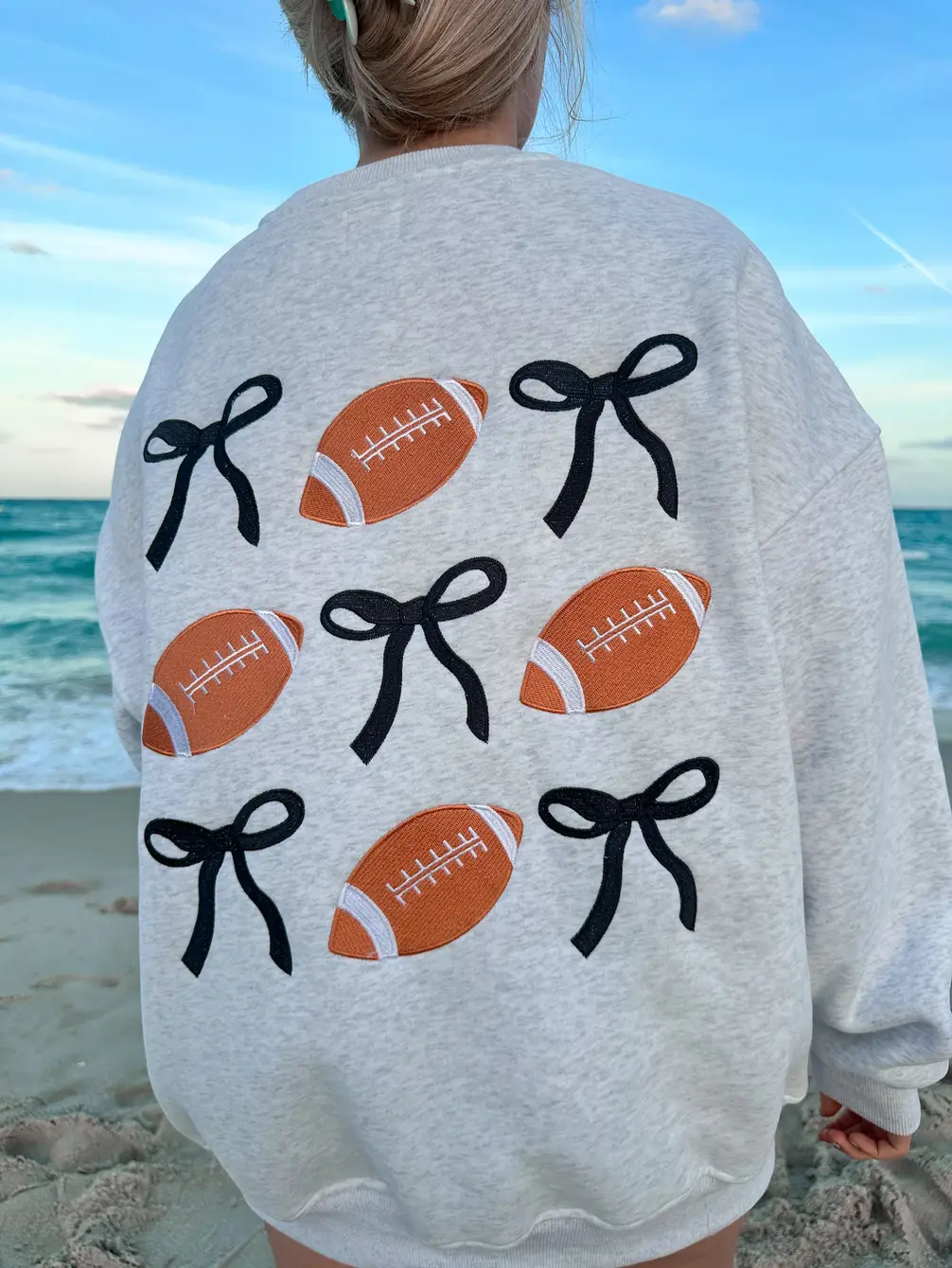 Game Day Embroider Football Bows Sweatshirt - Image 2