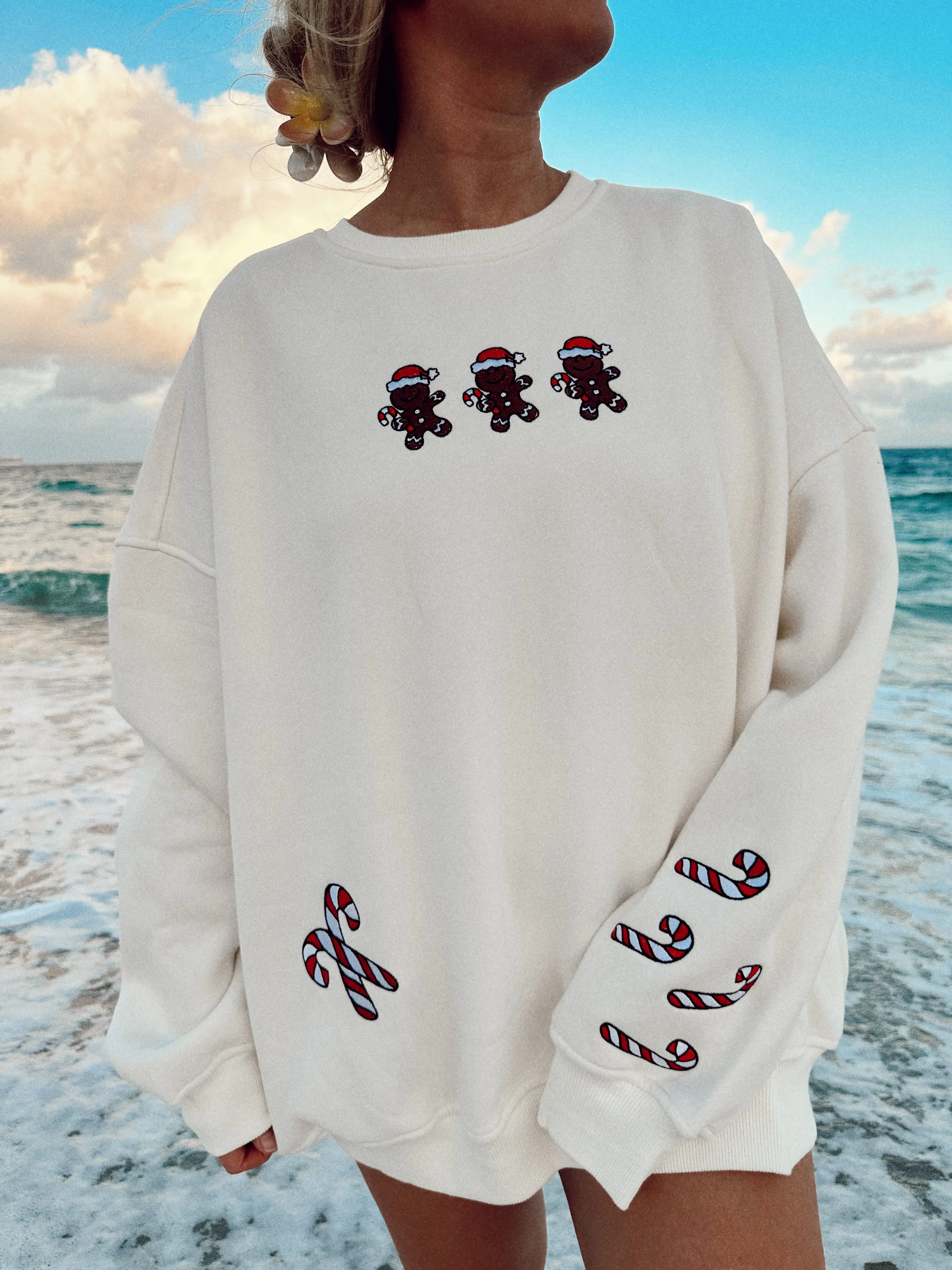 Ivory Gingerbread Recipe Christmas Embroider Sweatshirt - Image 13
