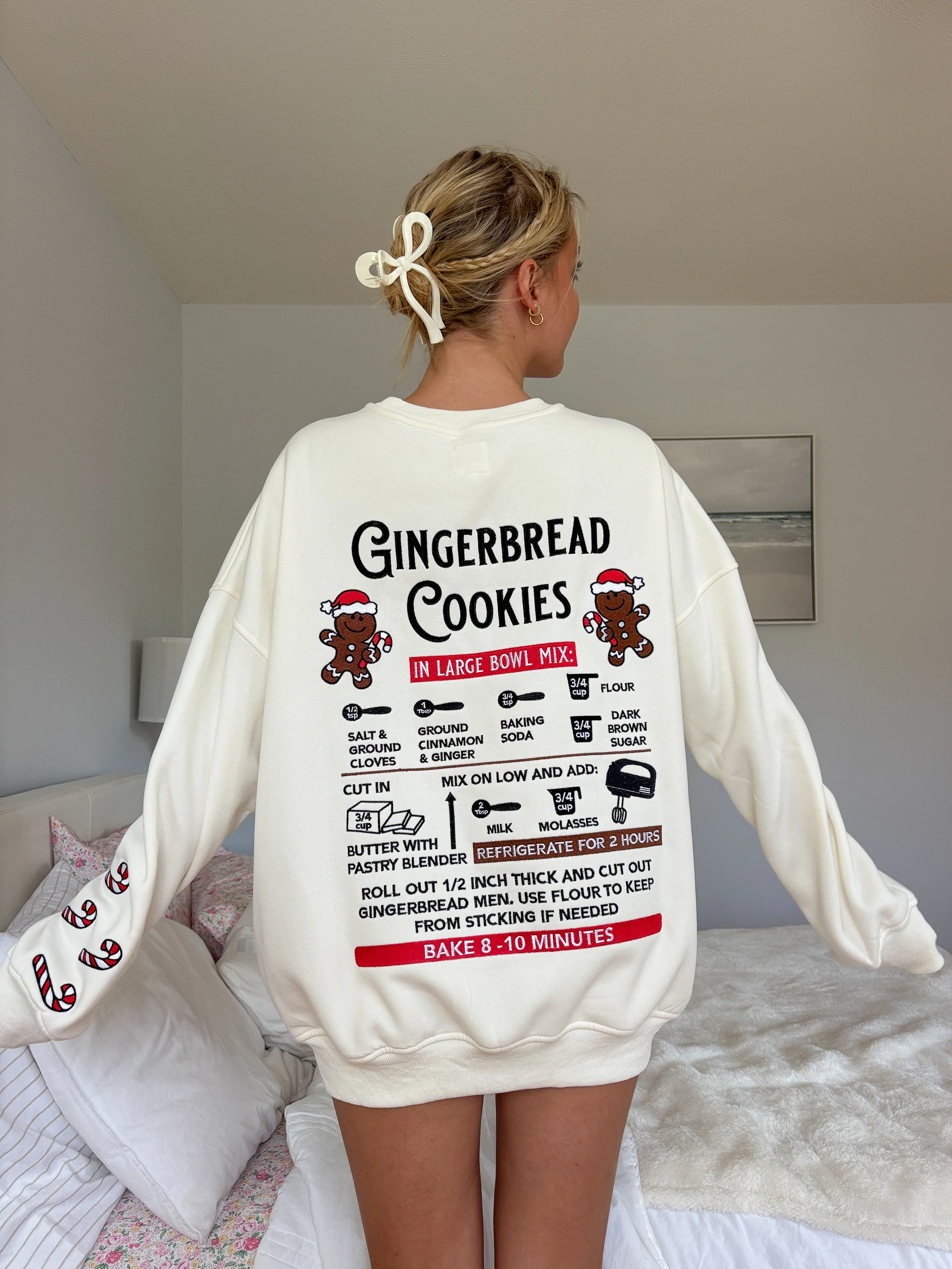 Ivory Gingerbread Recipe Christmas Embroider Sweatshirt - Image 16