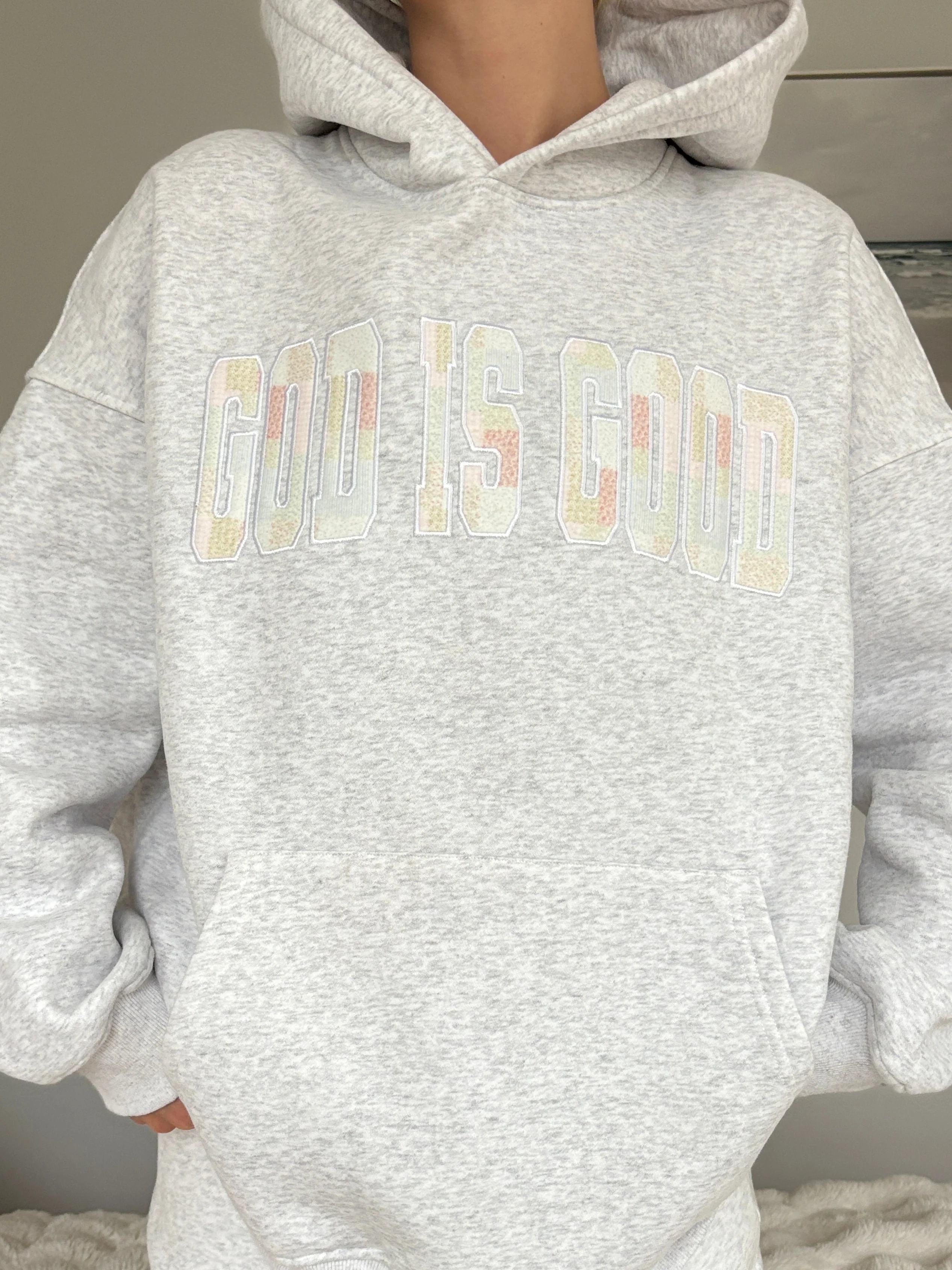 God Is Good Quilted Pastel Embroidered Hoodie - Image 2