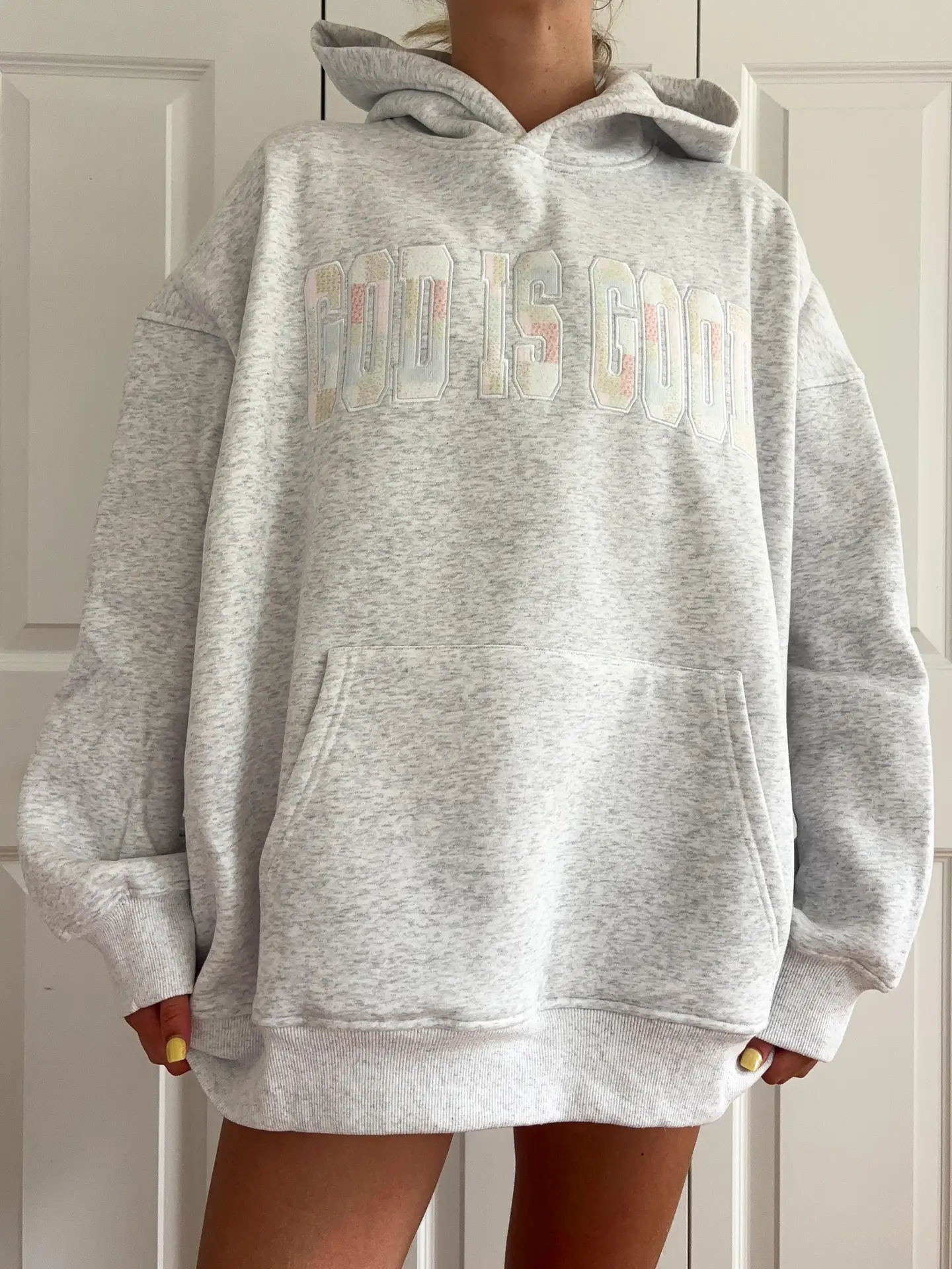 God Is Good Quilted Pastel Embroidered Hoodie - Image 3