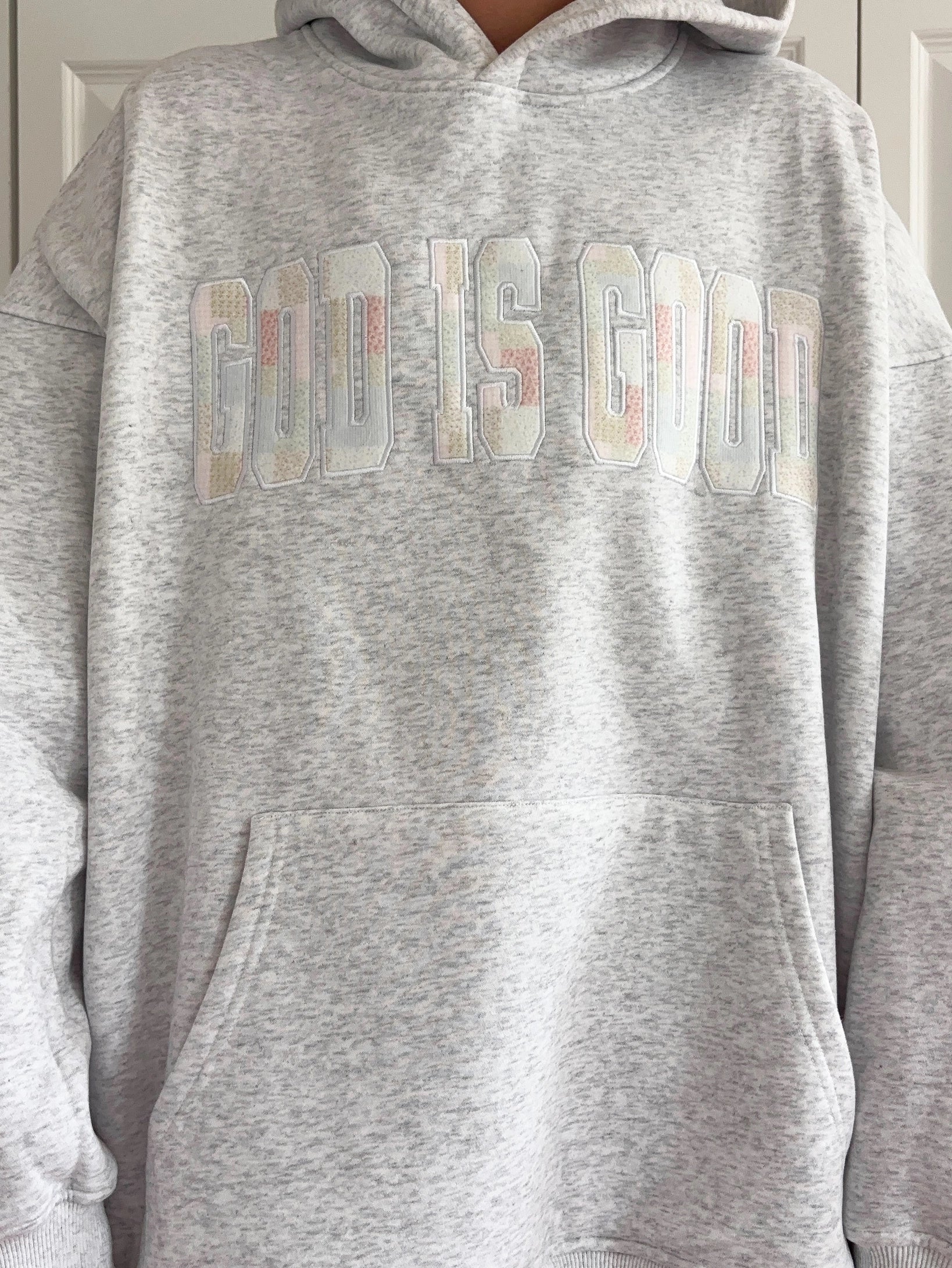 God Is Good Quilted Pastel Embroidered Hoodie - Image 4