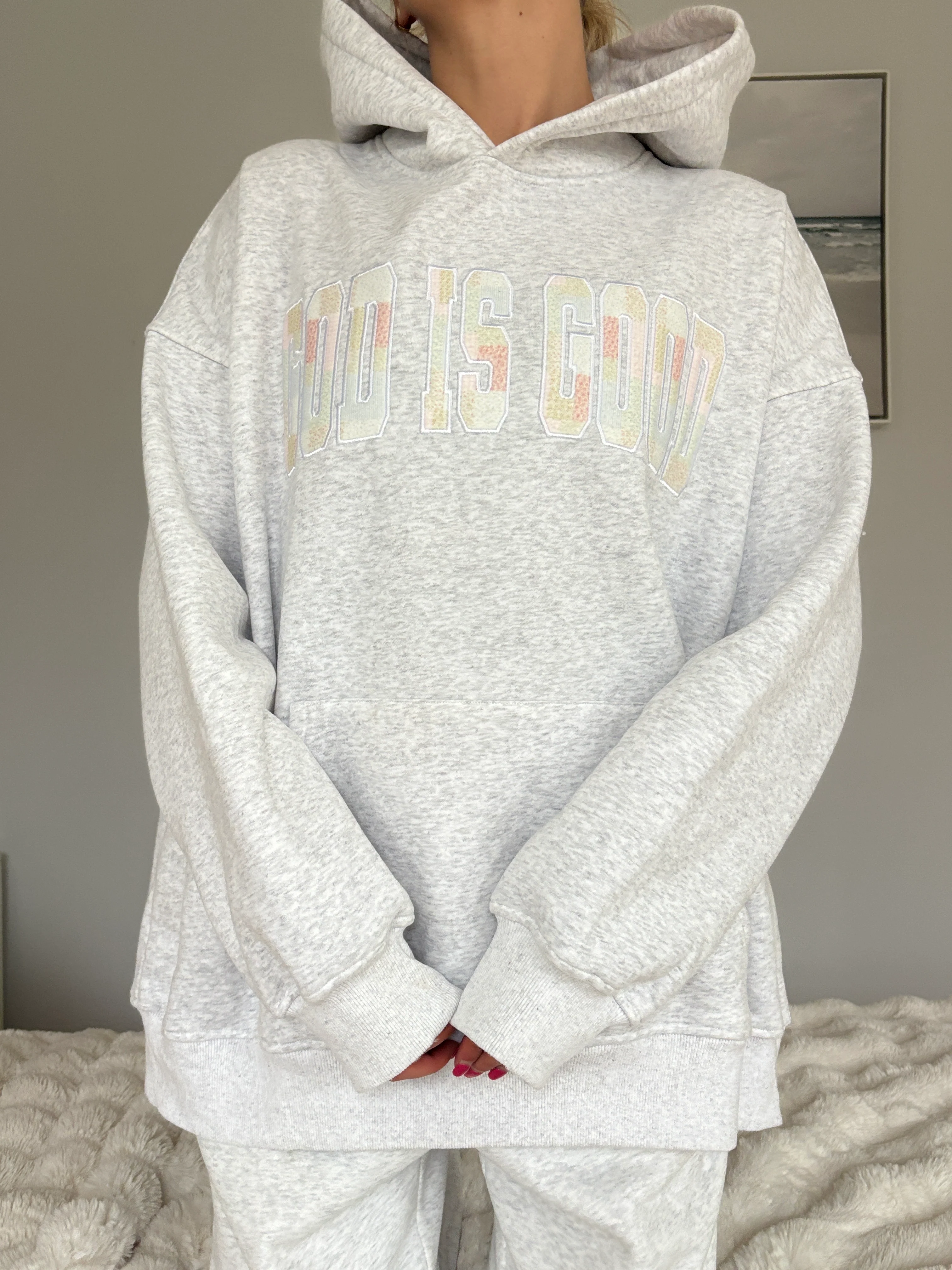 God Is Good Quilted Pastel Embroidered Hoodie - Image 9
