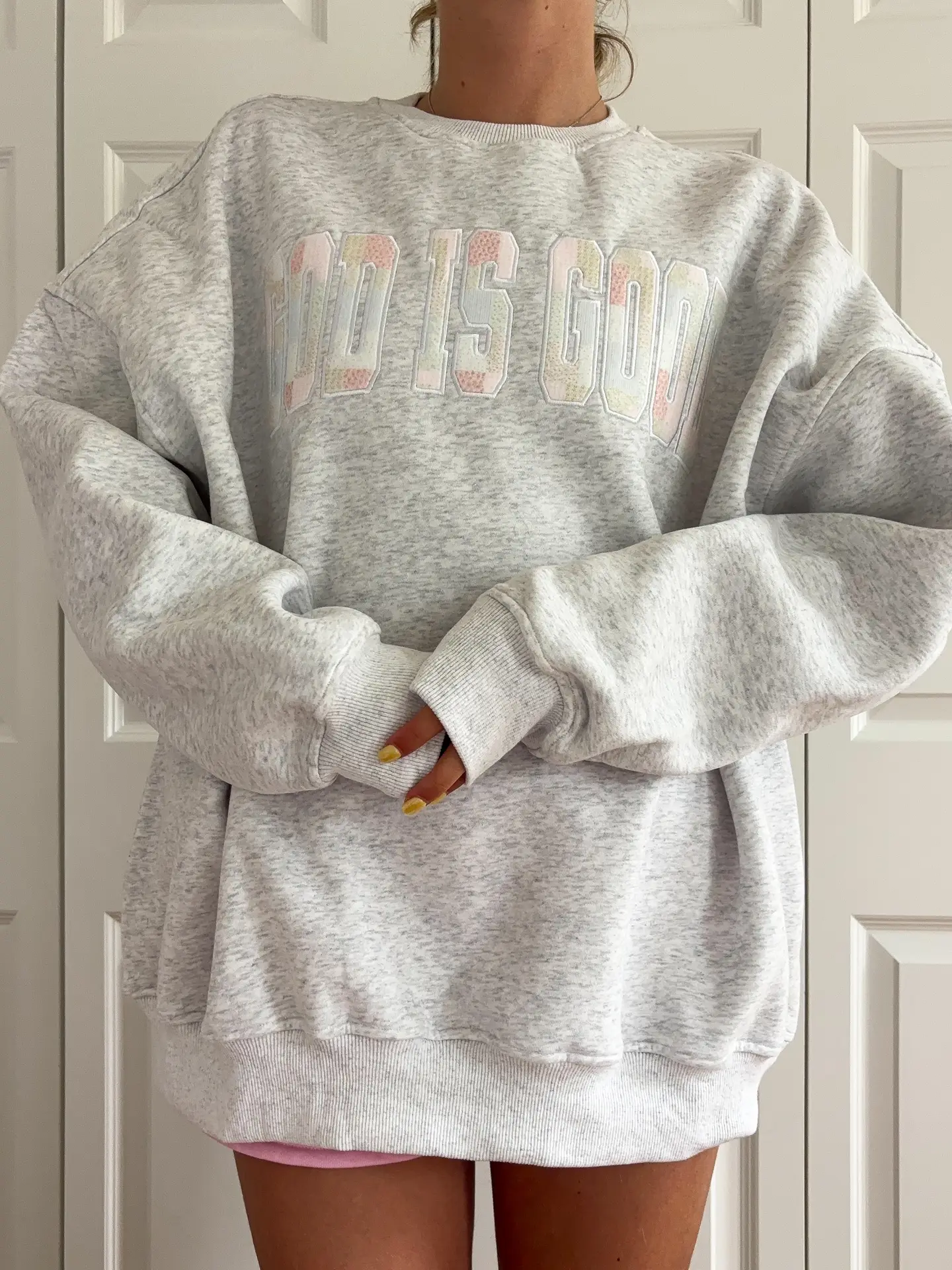 God Is Good Quilted Pastel Embroidered Sweatshirt - Image 3