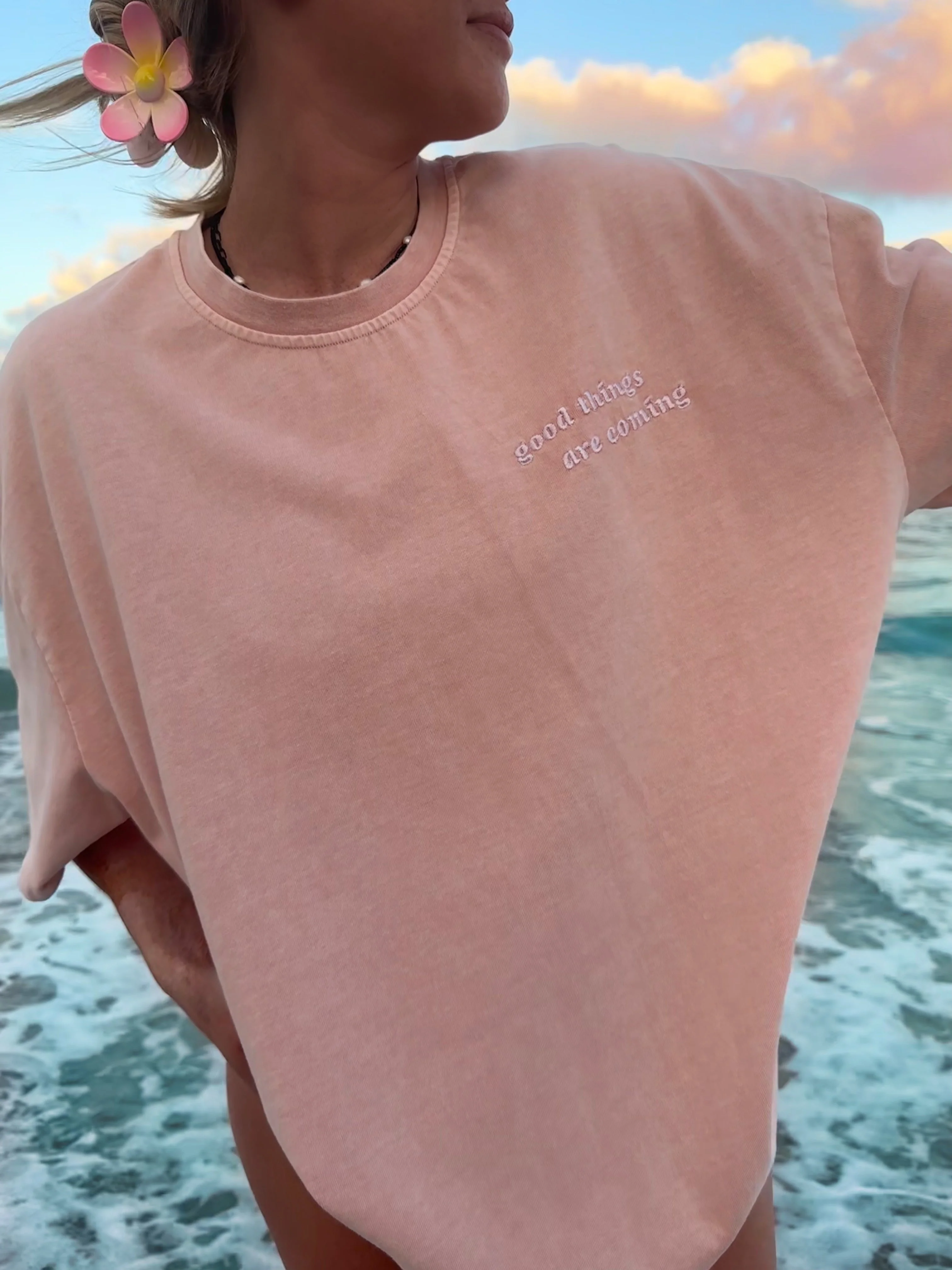 Good Things Are Coming Embroider Flower Tee - Image 2