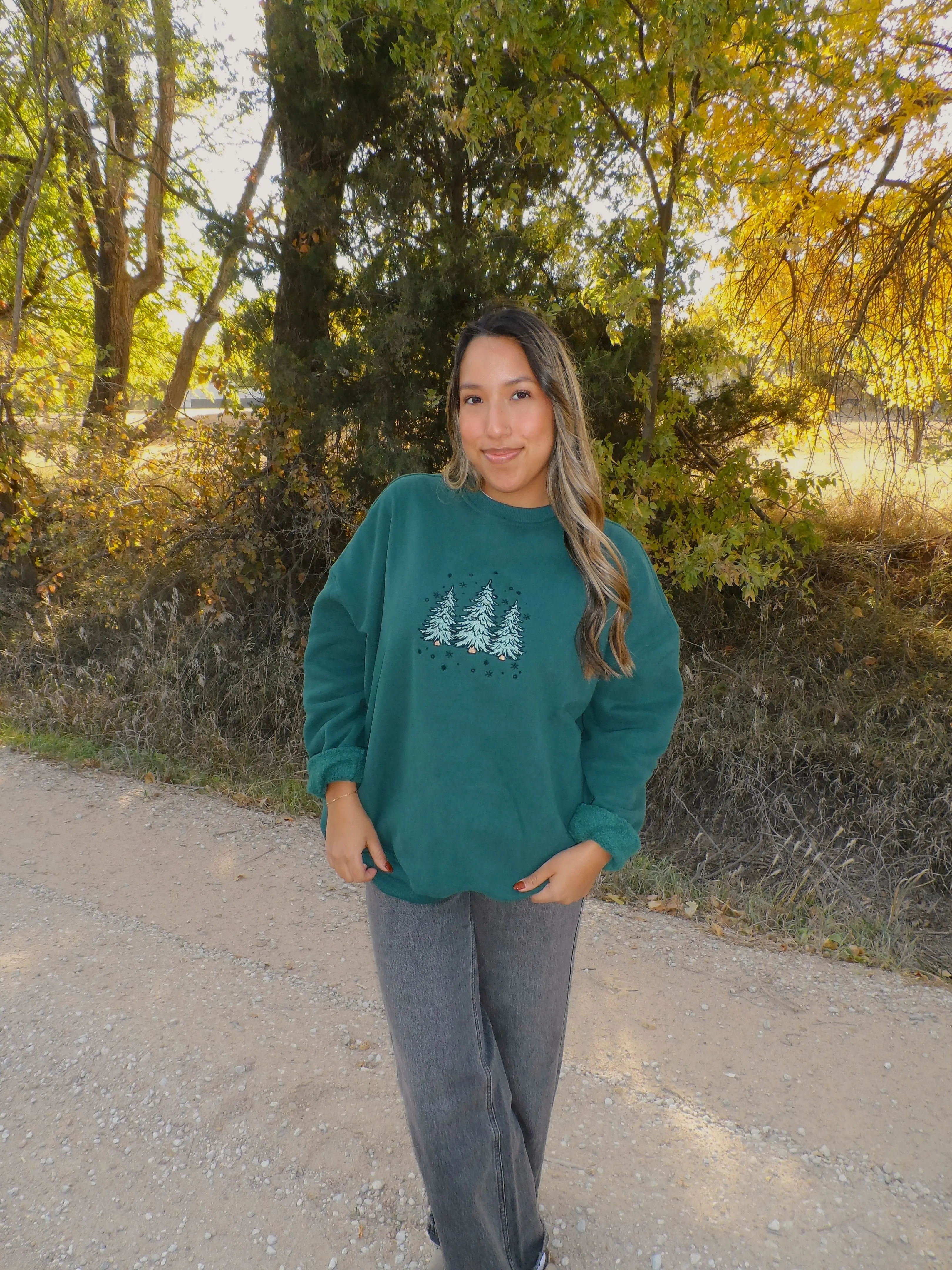 Winter Green Christmas Tree Embroider Sweatshirt - Image 16
