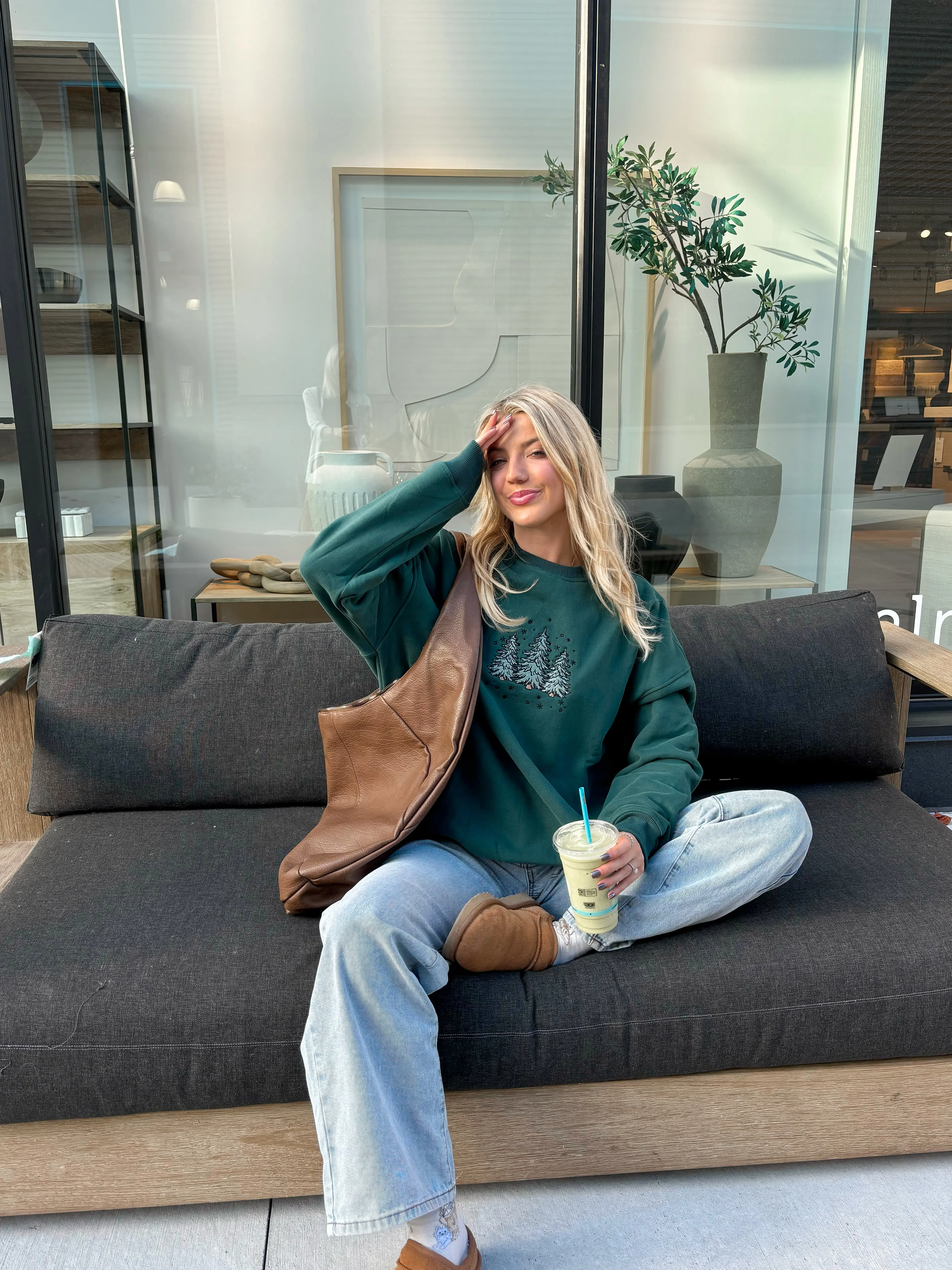 Winter Green Christmas Tree Embroider Sweatshirt - Image 17