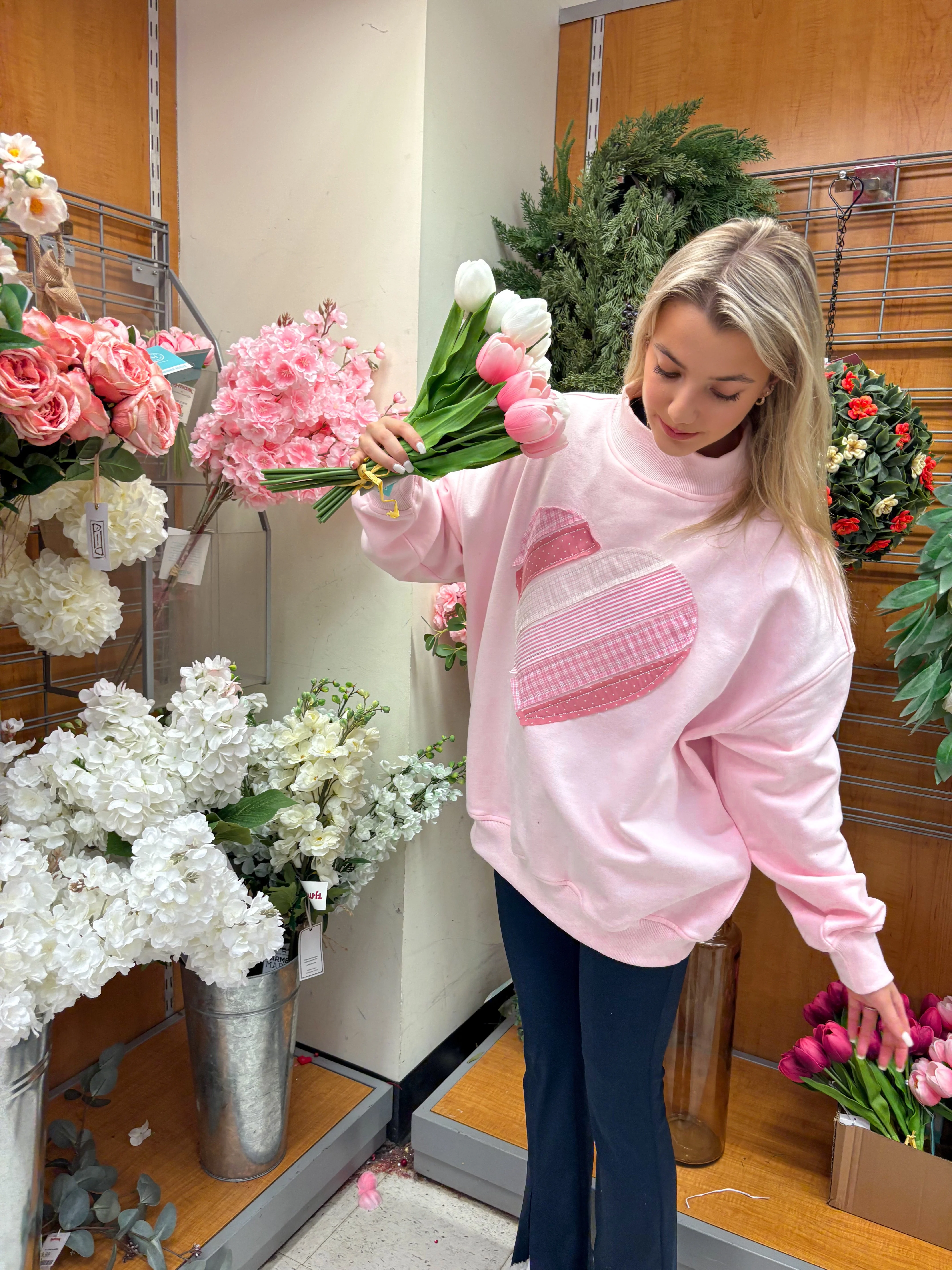 Light Pink Heart Mockneck Sweatshirt - Image 2