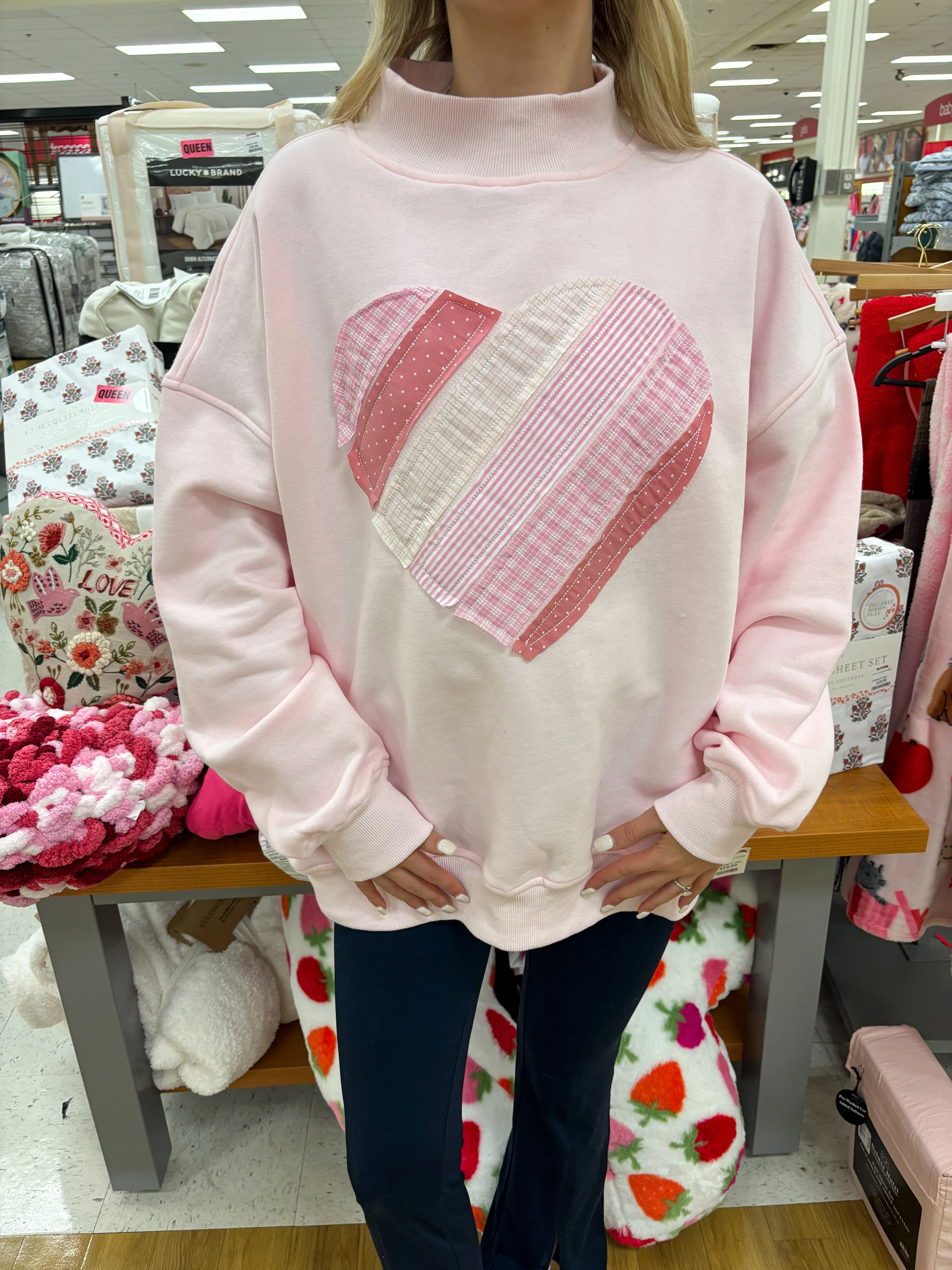 Light Pink Heart Mockneck Sweatshirt - Image 3